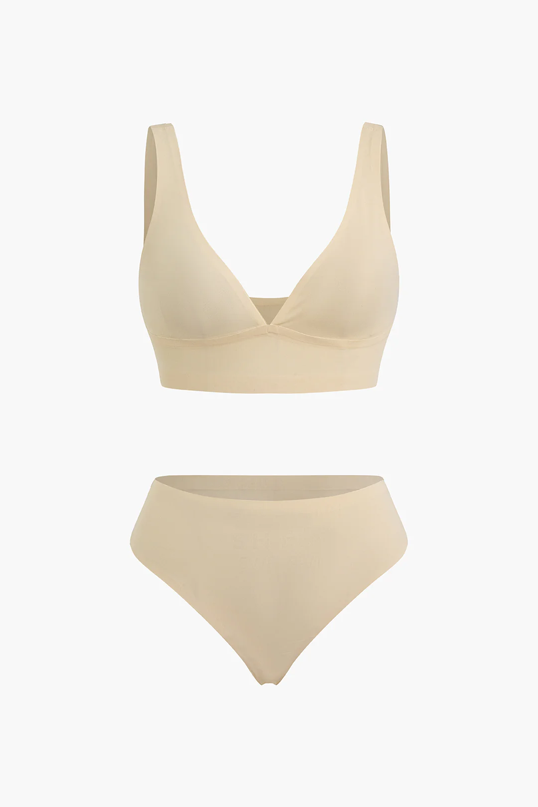 Solid V-Neck Two-Piece Lingerie - Weenar