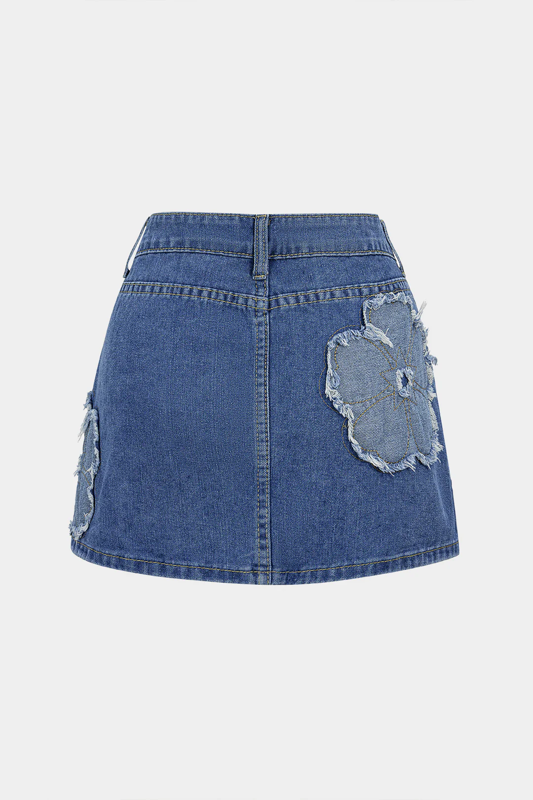 Denim Flower Applique High Waist Skirt - Weenar