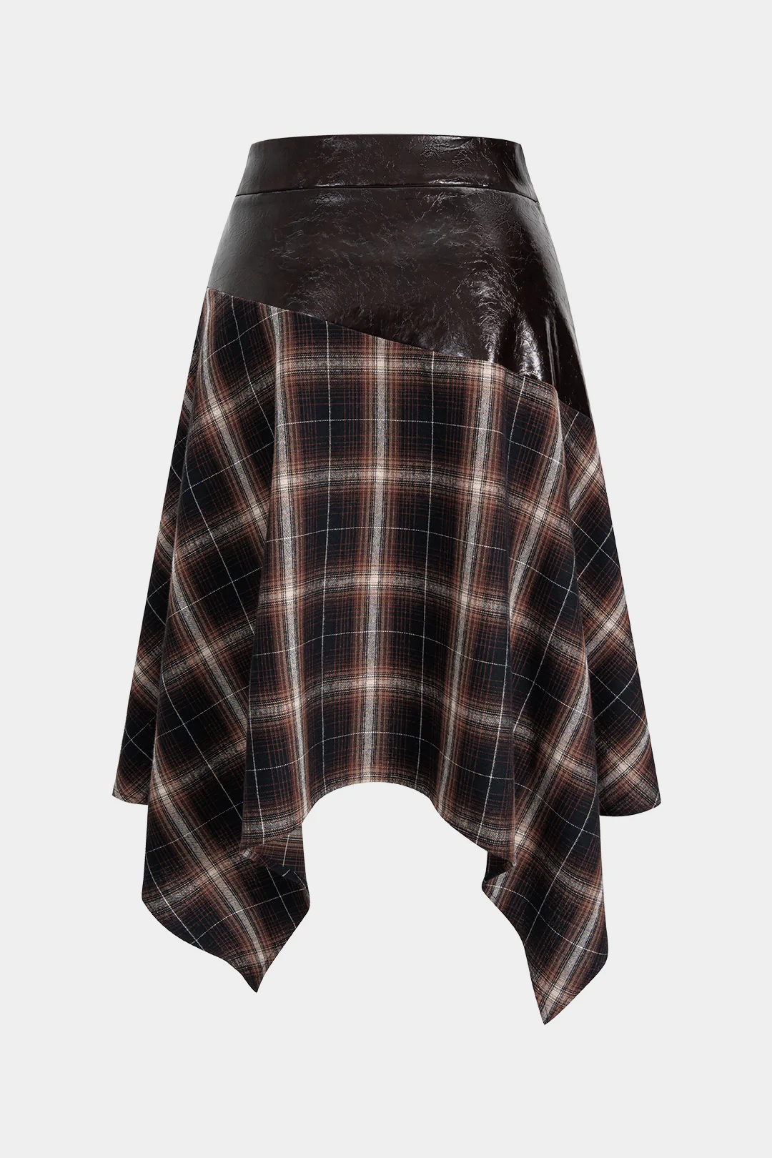 Plus Size Faux Leather Patchwork Asymmetrical Hem Skirt - Weenar