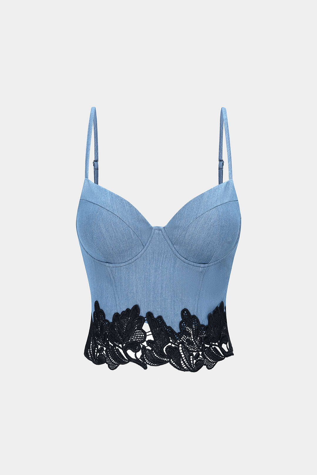 Denim Lace Trim Zipper Cami Top - Weenar