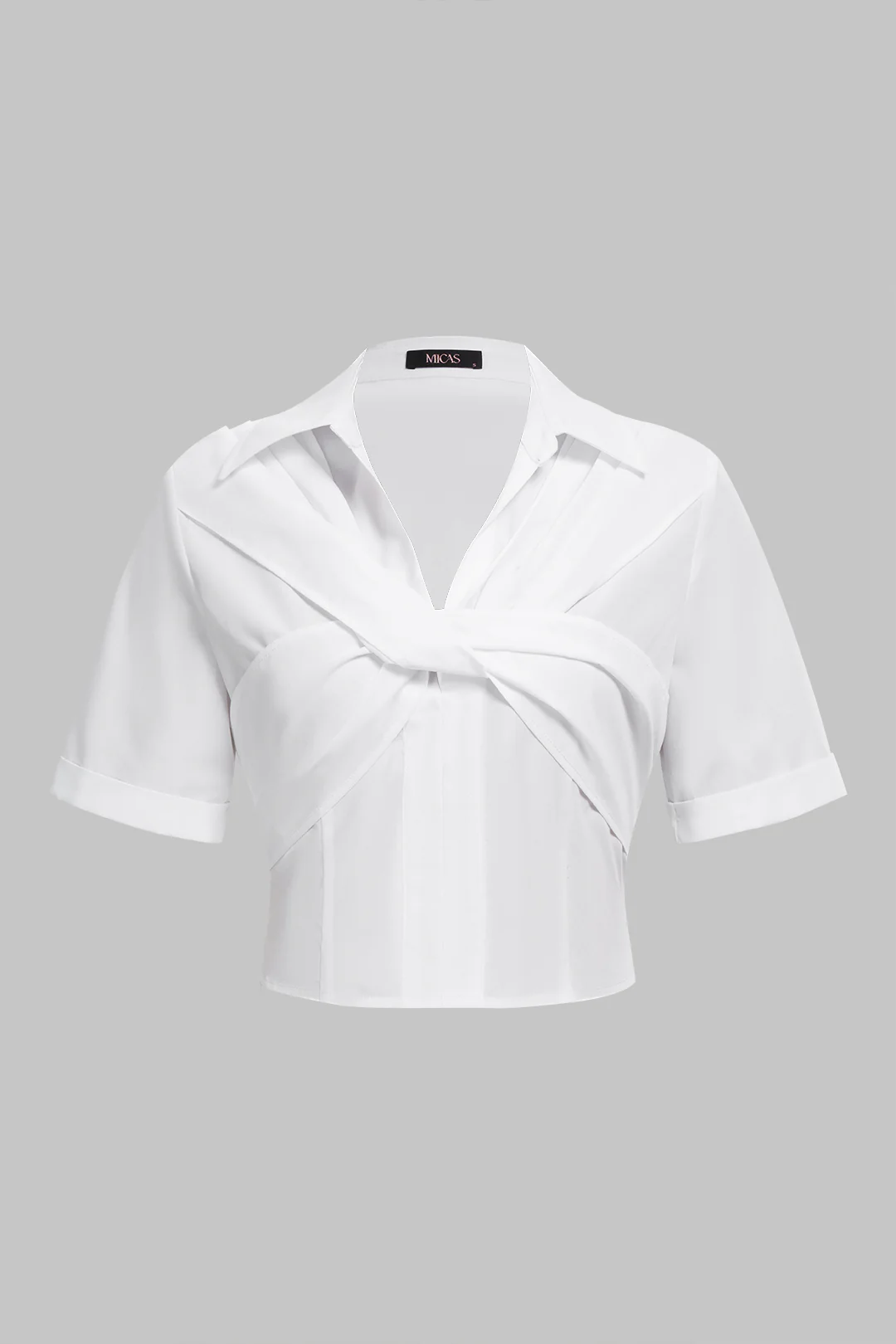 V-Neck Lapel Ruched Short Sleeve Shirt - Weenar
