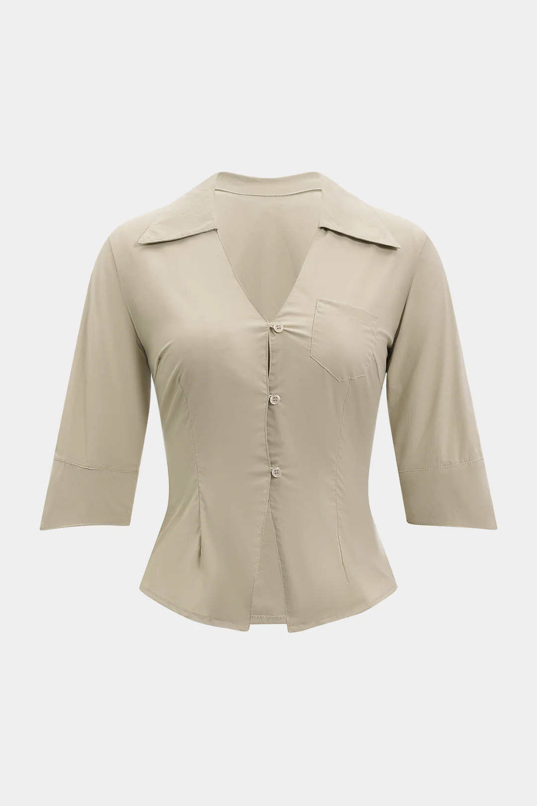 Linen V-Neck Button Pocket Short-Sleeve Shirt - Weenar