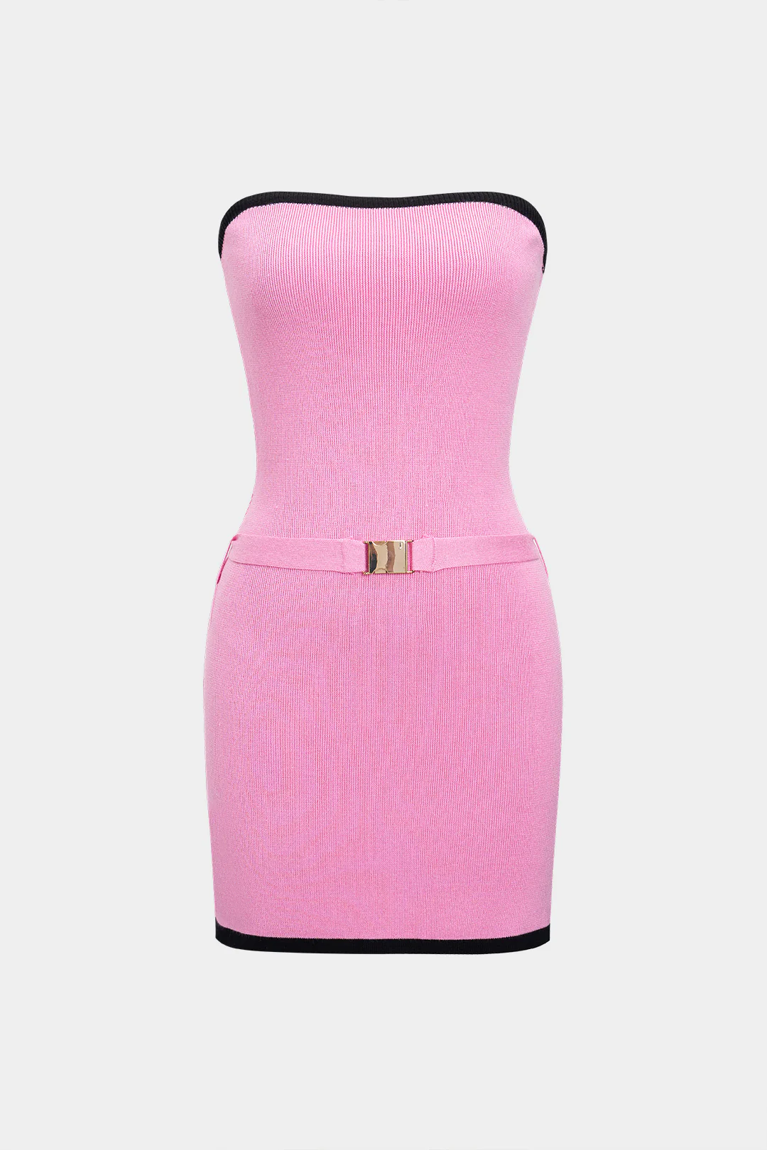 Knit Contrast Binding Belted Strapless Sleeveless Dress - Weenar