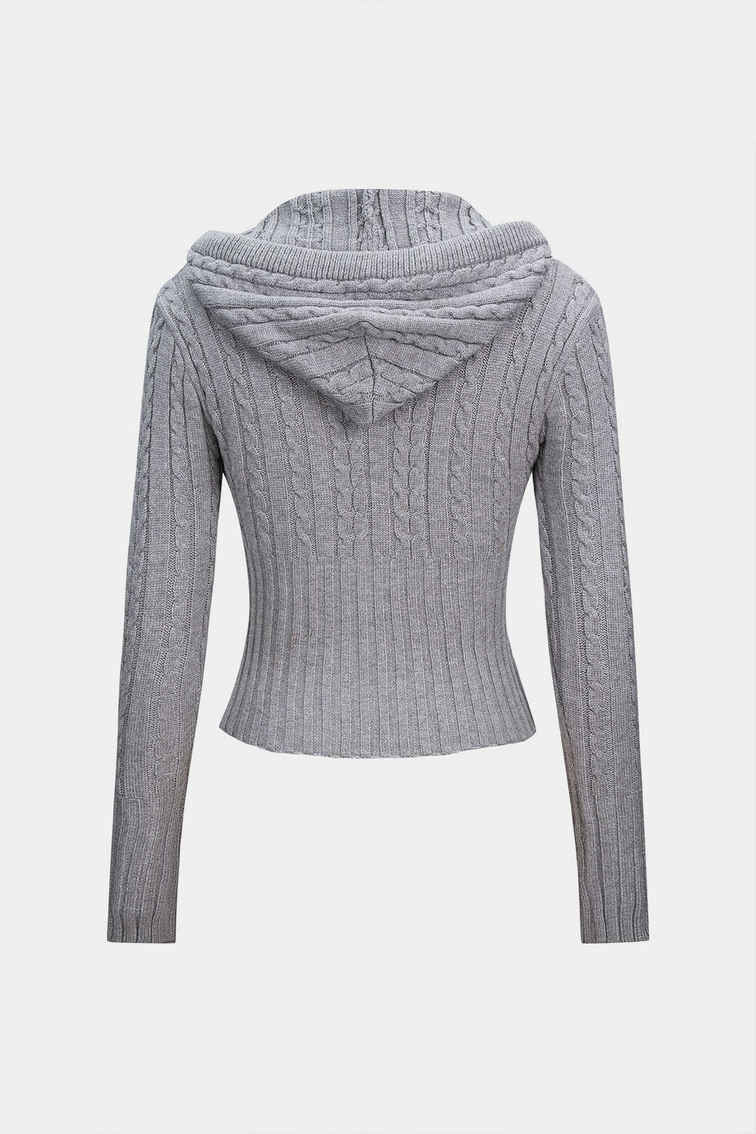 Cable Knit Zipper Hooded Cardigan - Weenar