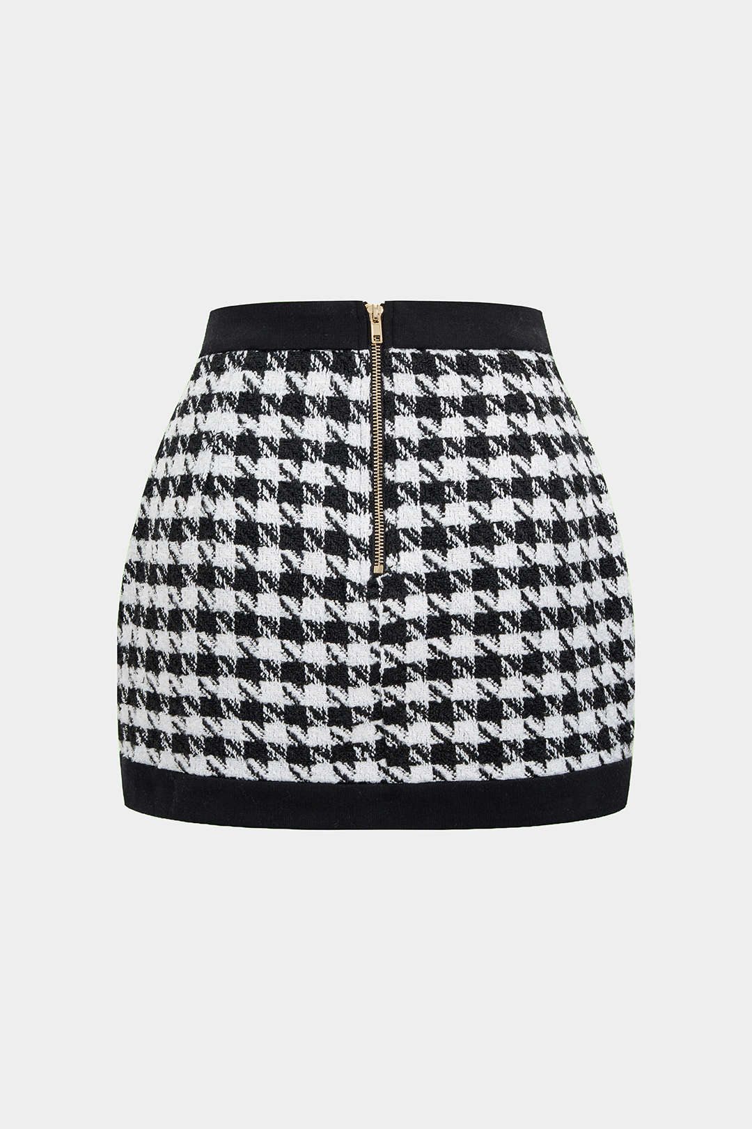 Houndstooth Print Button High Waist Skirt - Weenar