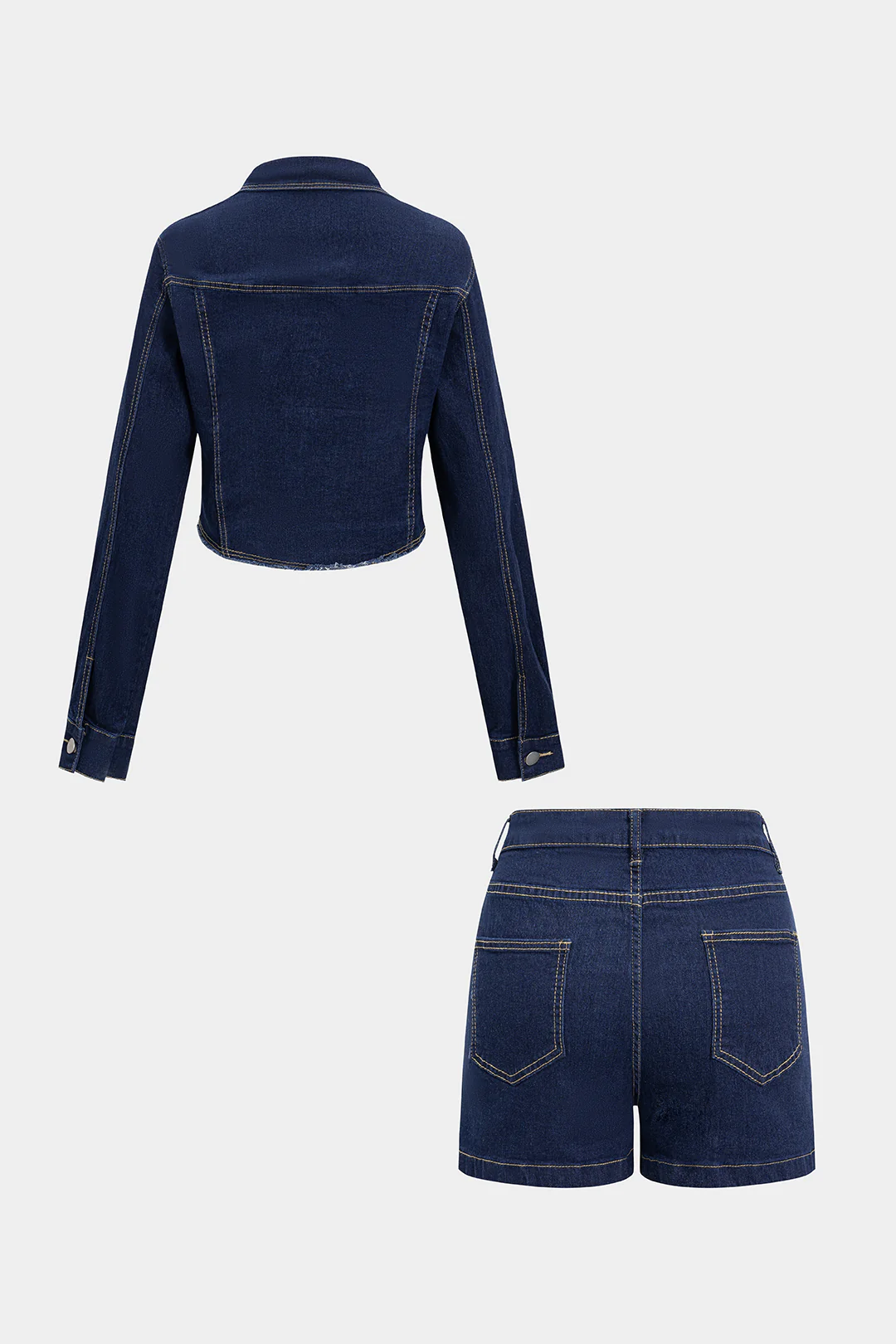 Denim Metallic Buckle Frayed Outerwear And Shorts Suit - Weenar