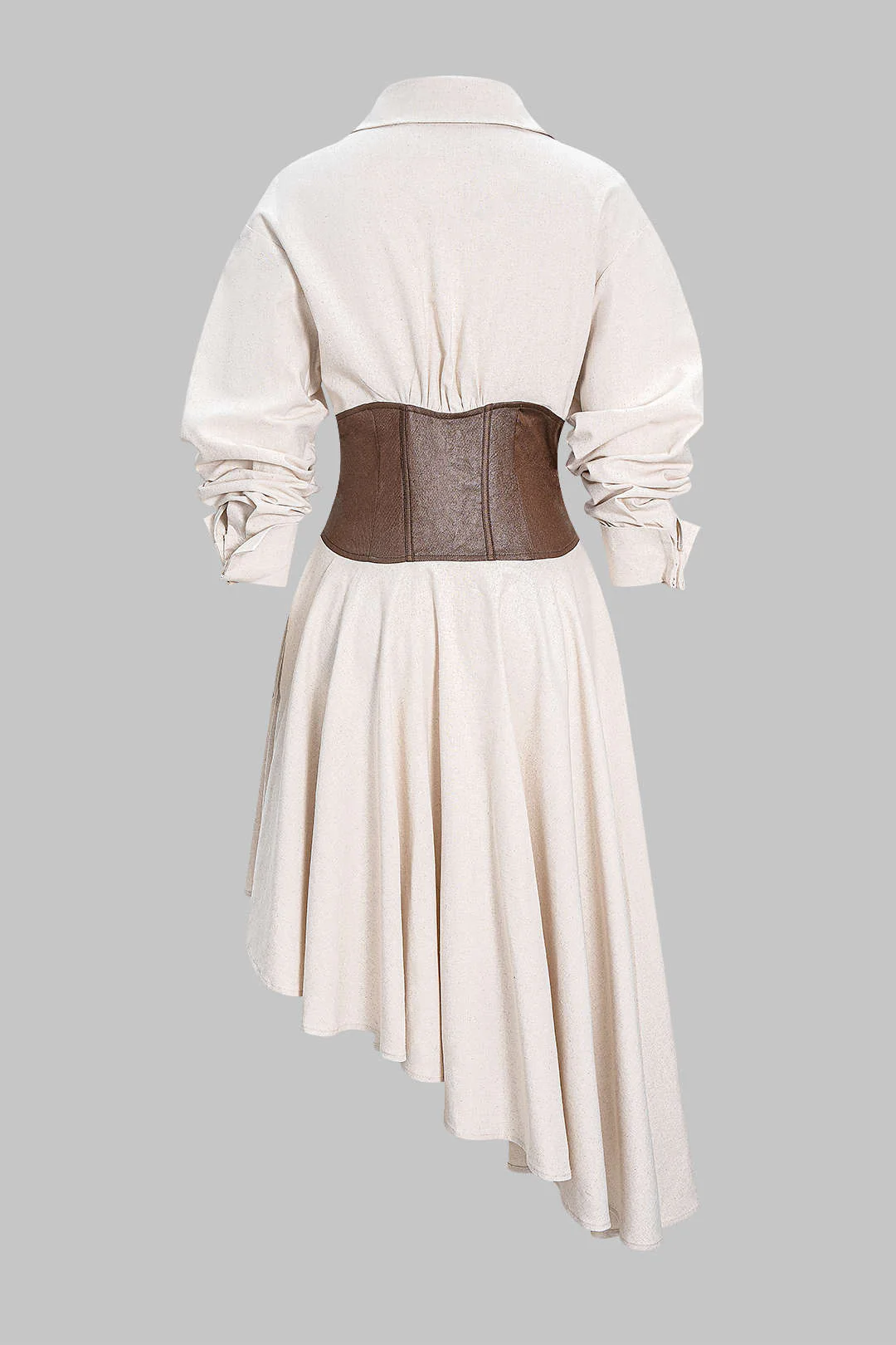 Faux Leather Patchwork Asymmetrical Hem Long Sleeve Maxi Dress - Weenar