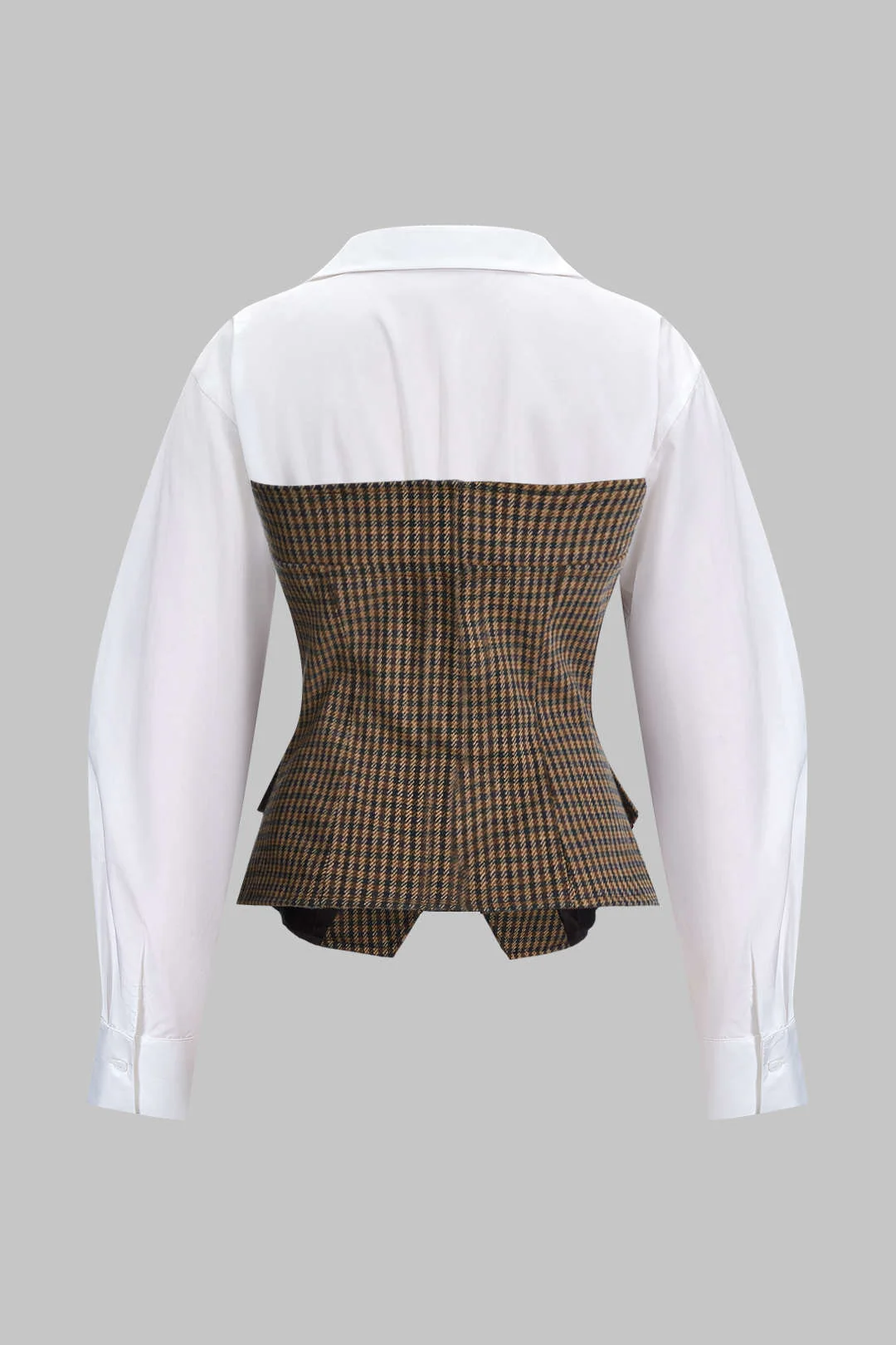 Plaid Print Irregular Button Zipper Long-Sleeved Top - Weenar