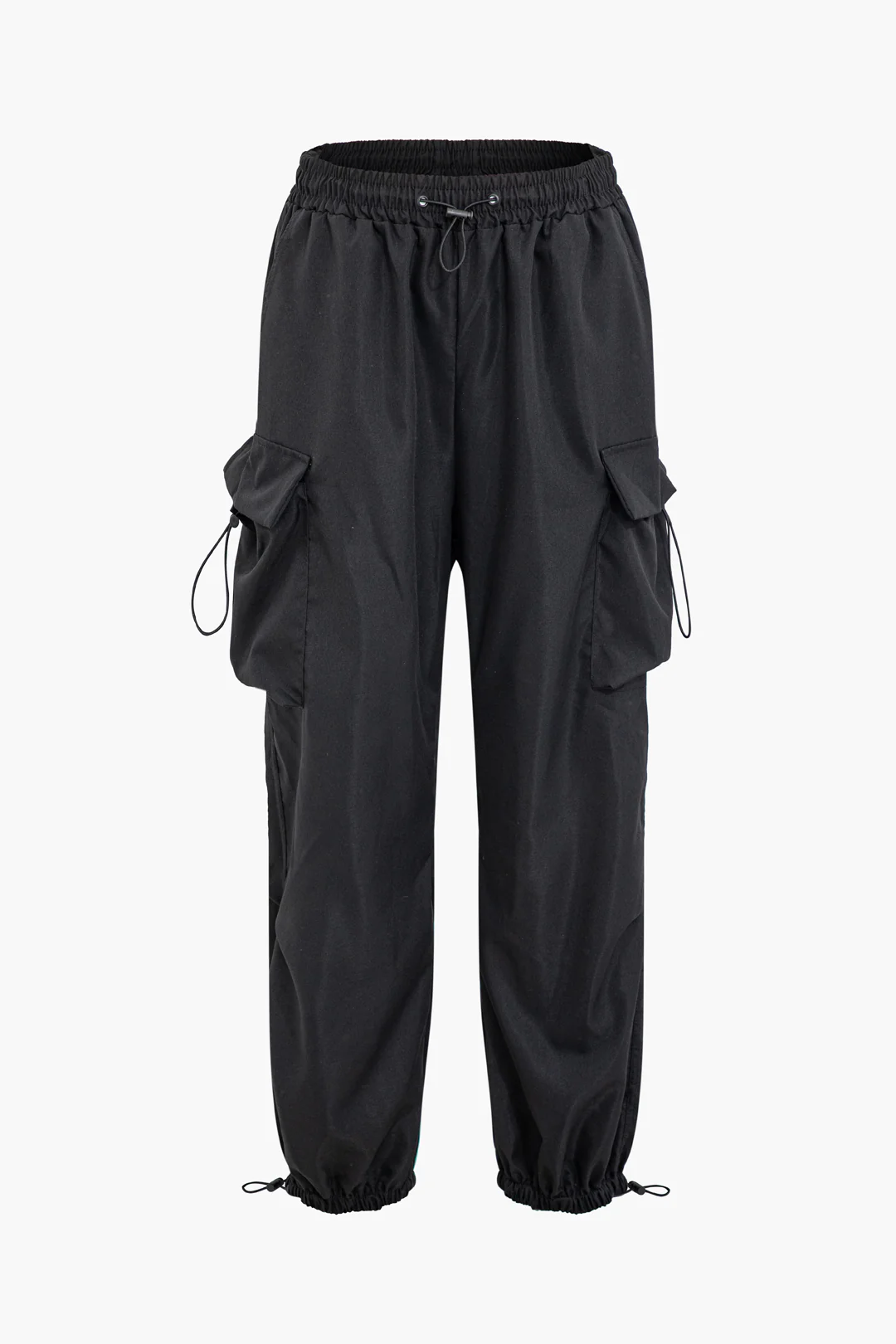 Ruched Pocket High Waist Wide-Leg Cuffed Pants - Weenar