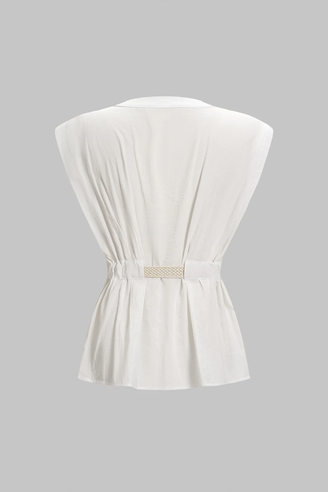 Round Neck Belted Pocket Sleeveless Top - Weenar