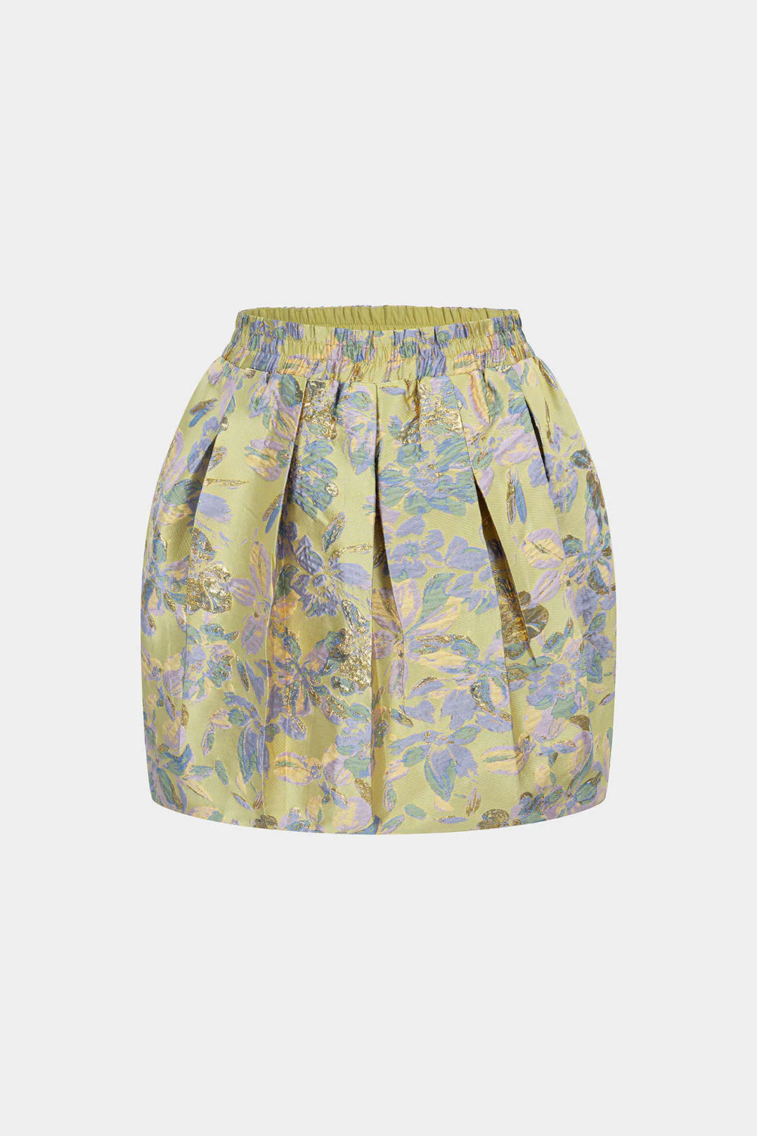 Floral Print Jacquard Shirred Waistband Skirt - Weenar