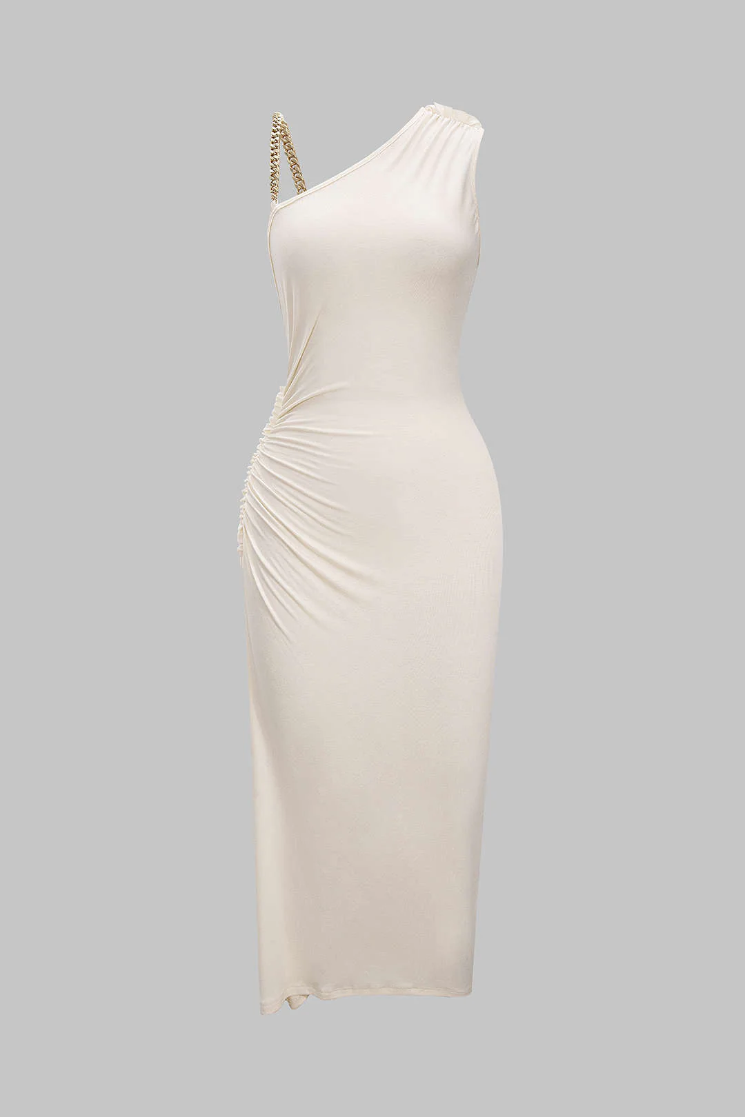 Ruched Asymmetrical Twist Knot Slit Sleeveless Maxi Dress - Weenar