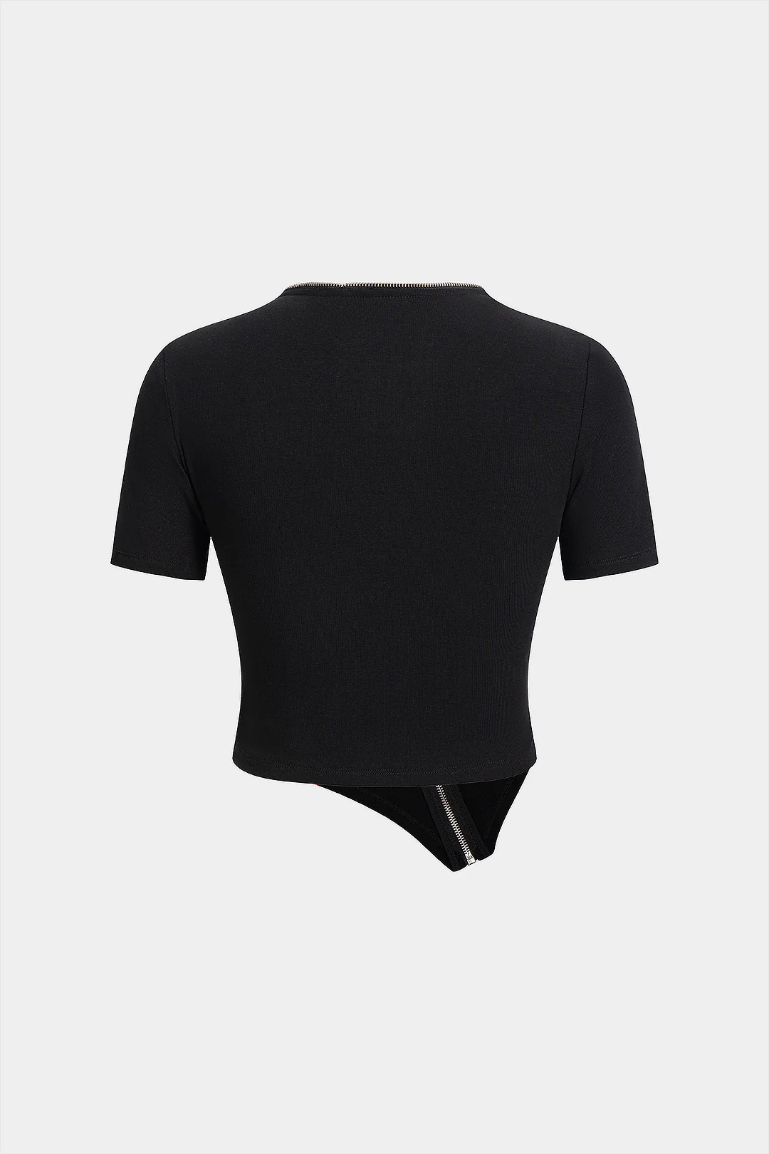 Asymmetrical Zipper Round Neck Short-Sleeve Top - Weenar