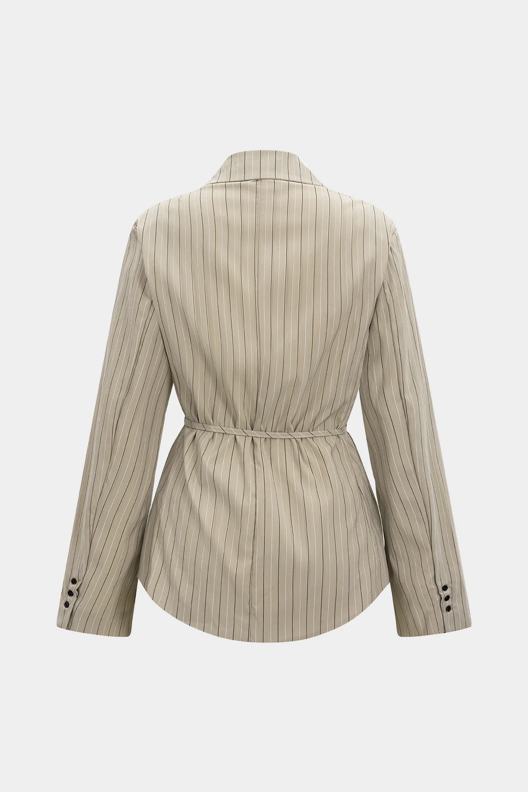 Notched Lapel Stripes Print Tie-up Lapel Blazer - Weenar