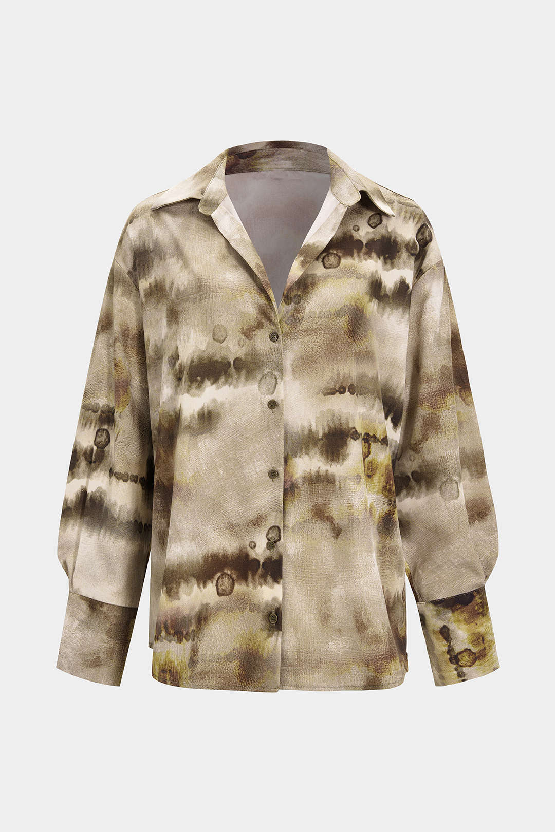 Tie Dye Print Satin Button Long-Sleeve Top - Weenar