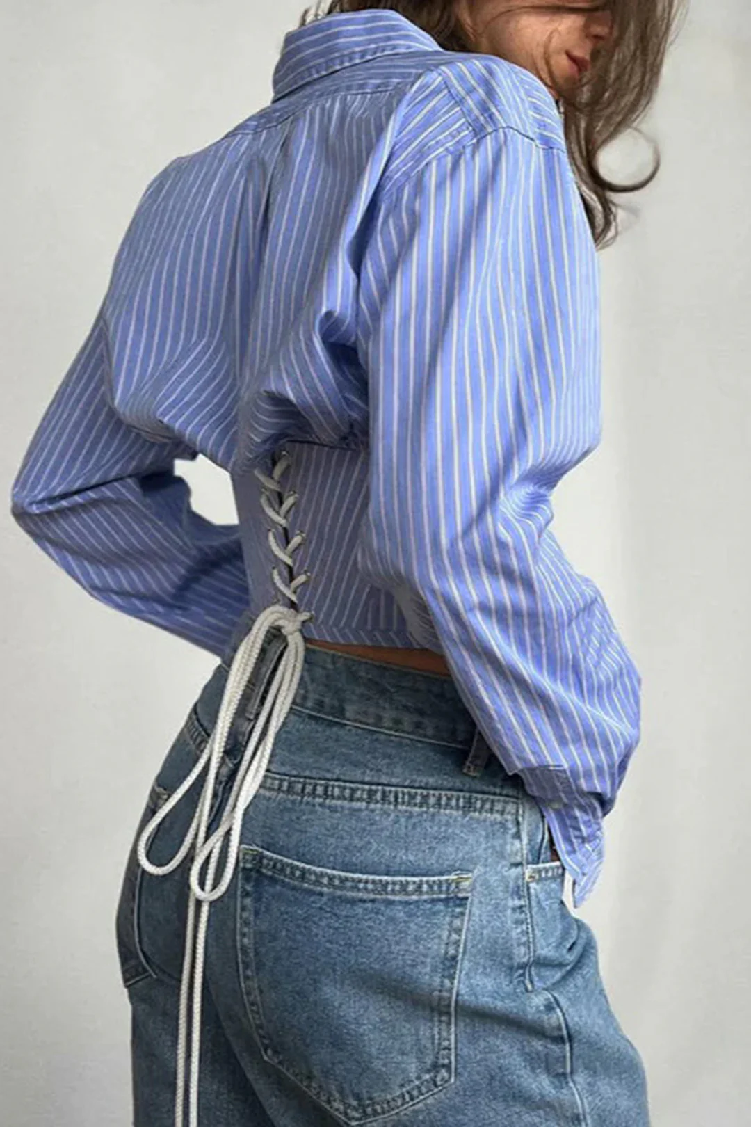 Stripes Print Tie-Back Long-Sleeve Shirt - Weenar