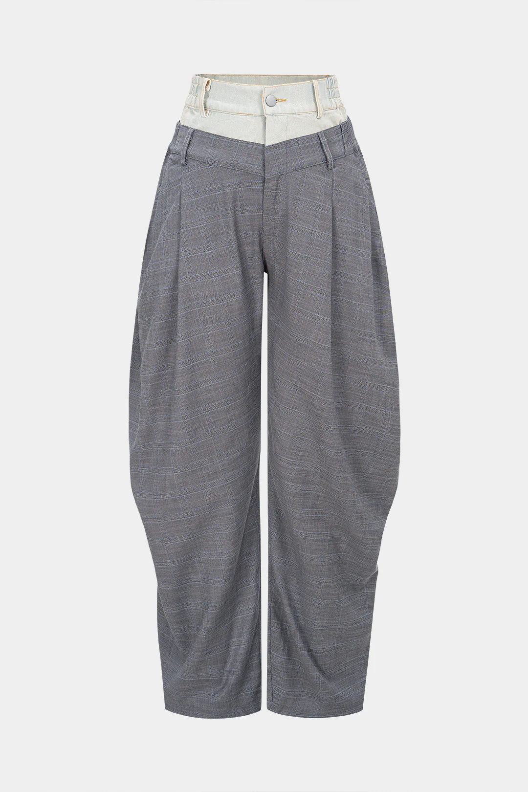 Plaid Contrast Print Double Waistband Pants - Weenar
