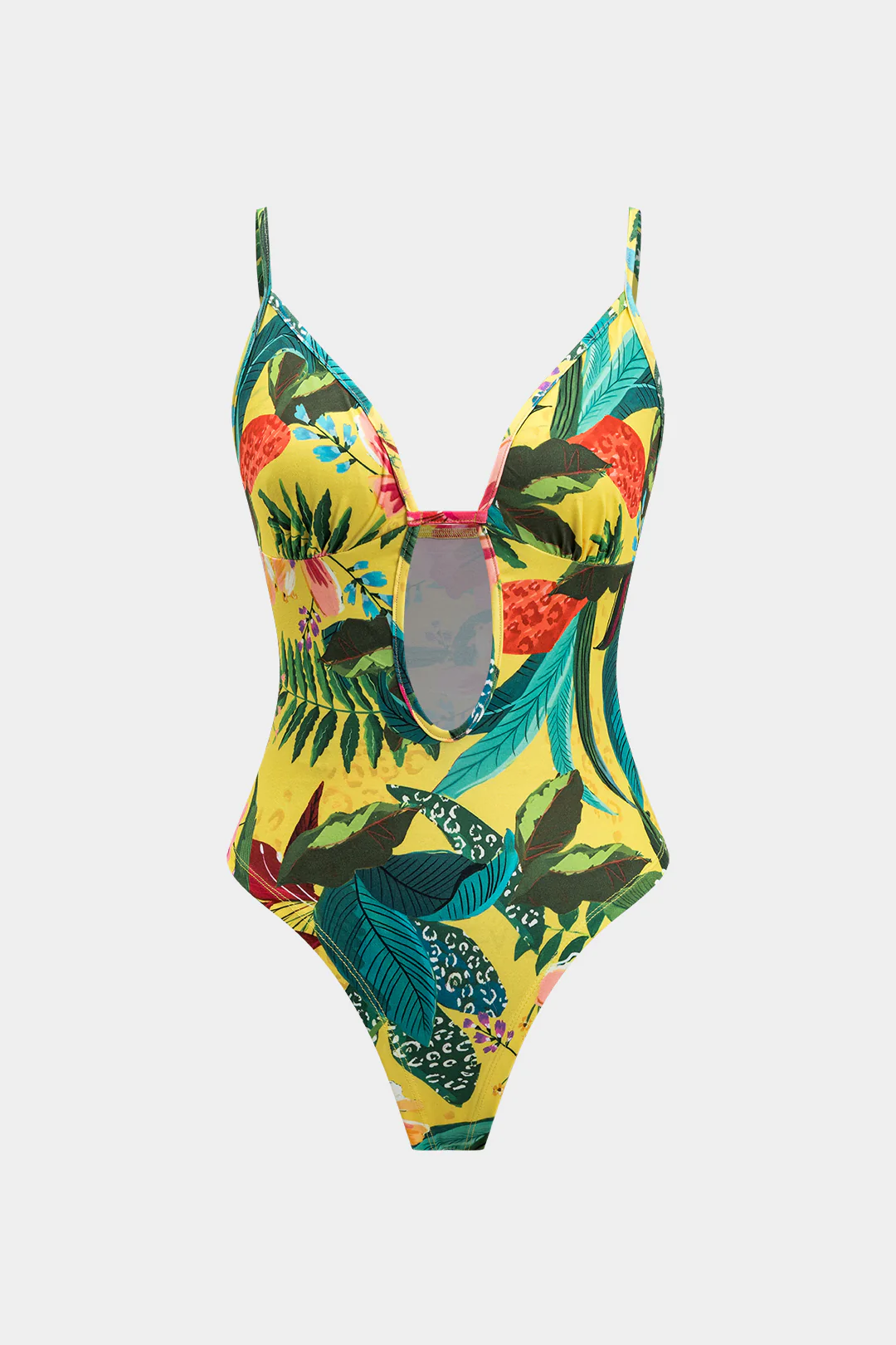 Leaves Print Hollow Out Sleeveless Bodysuit - Weenar