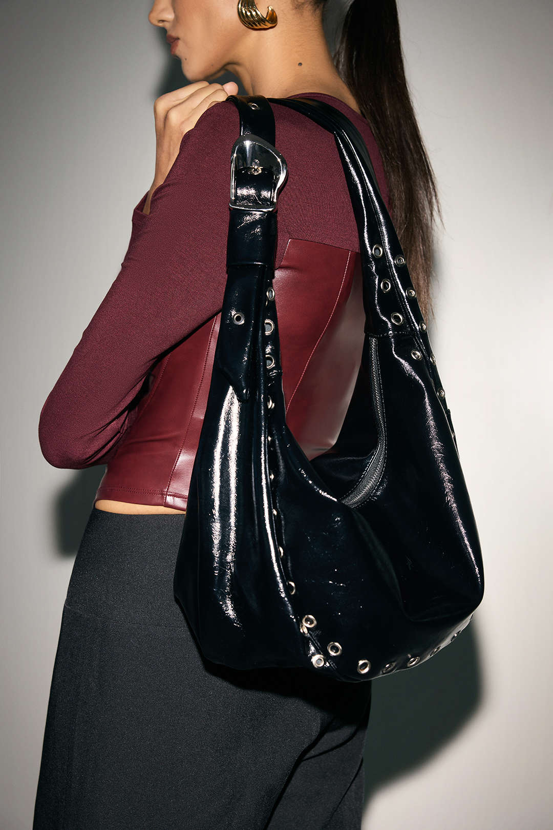 Leather Studded Cross-Body Bag - Weenar