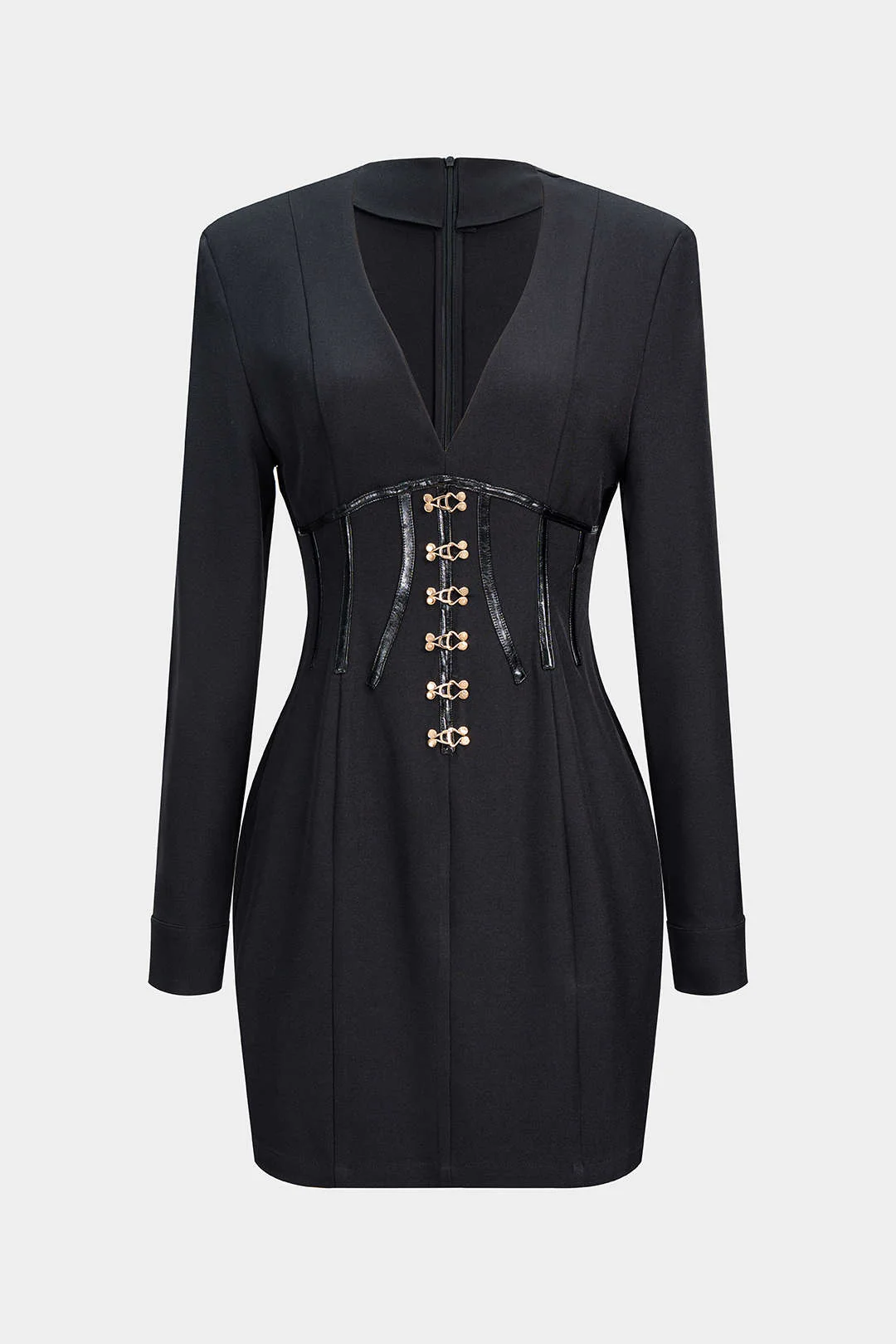 Metallic Buckle Waist-Cinching Long Sleeve Mini Dress - Weenar