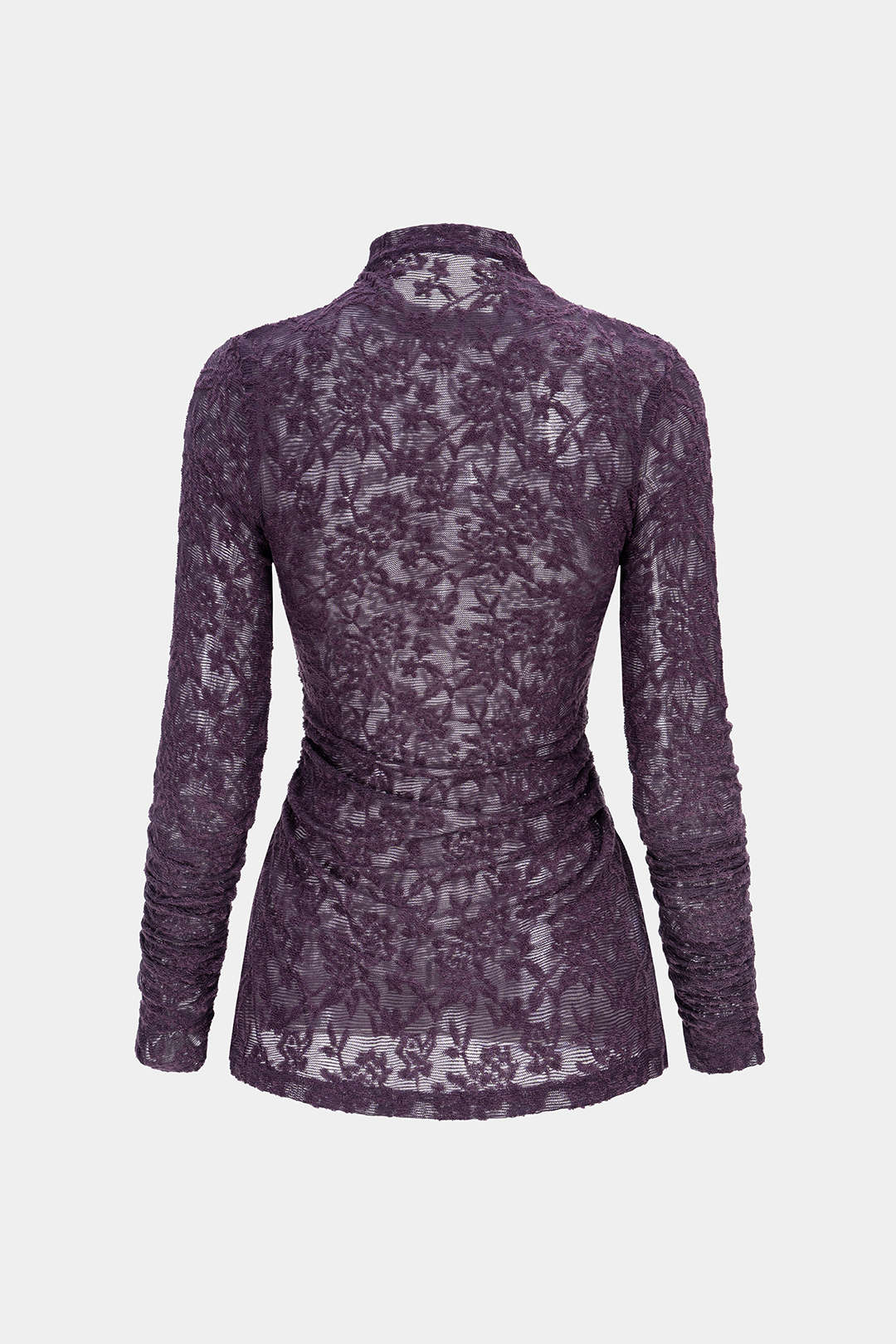 Mock Neck Sheer Floral Textured Long-Sleeve Top - Weenar
