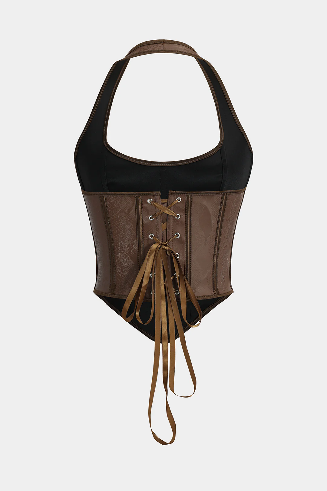 Snake Skin Faux Leather Tie-Up Corset Cami Top - Weenar