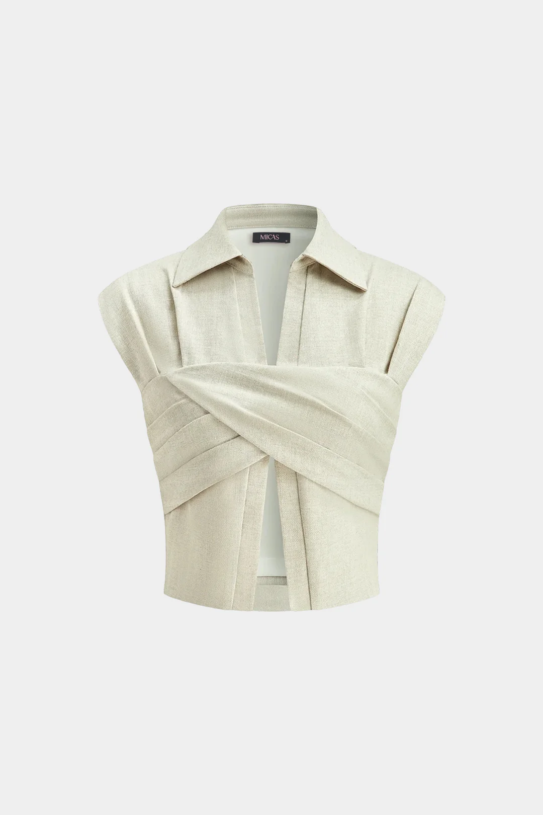Linen V-Neck Ruched Crossed Tank Top - Weenar