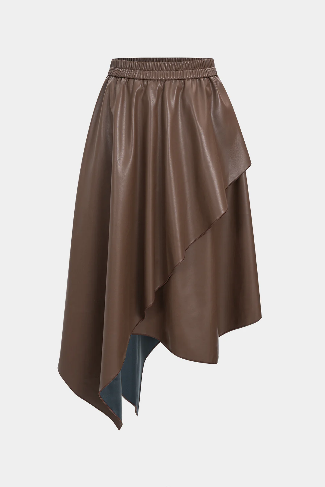 Faux Leather Shirred Waistband Ruched Skirt - Weenar