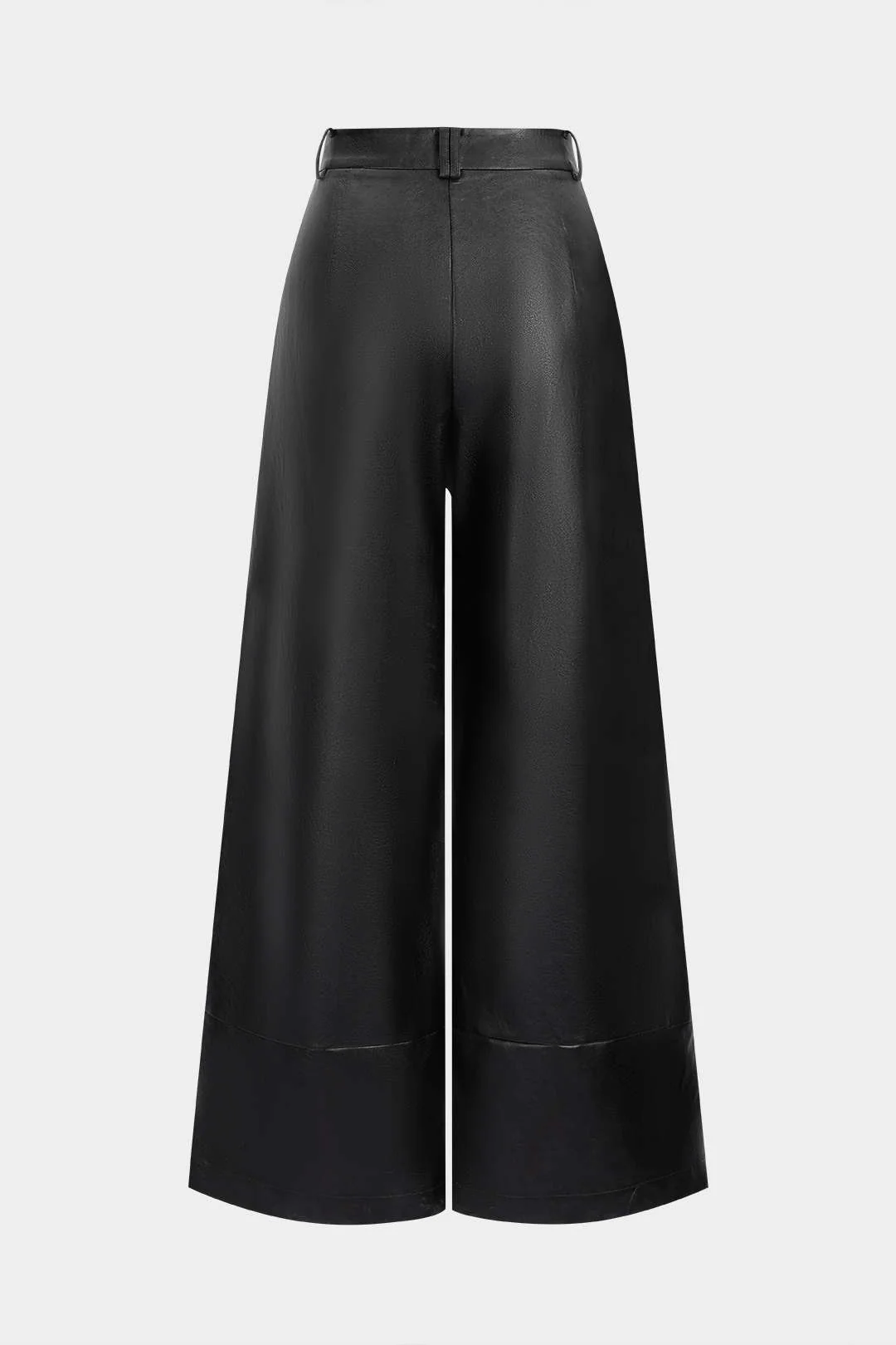 Faux Leather Button Wide Leg Pants - Weenar