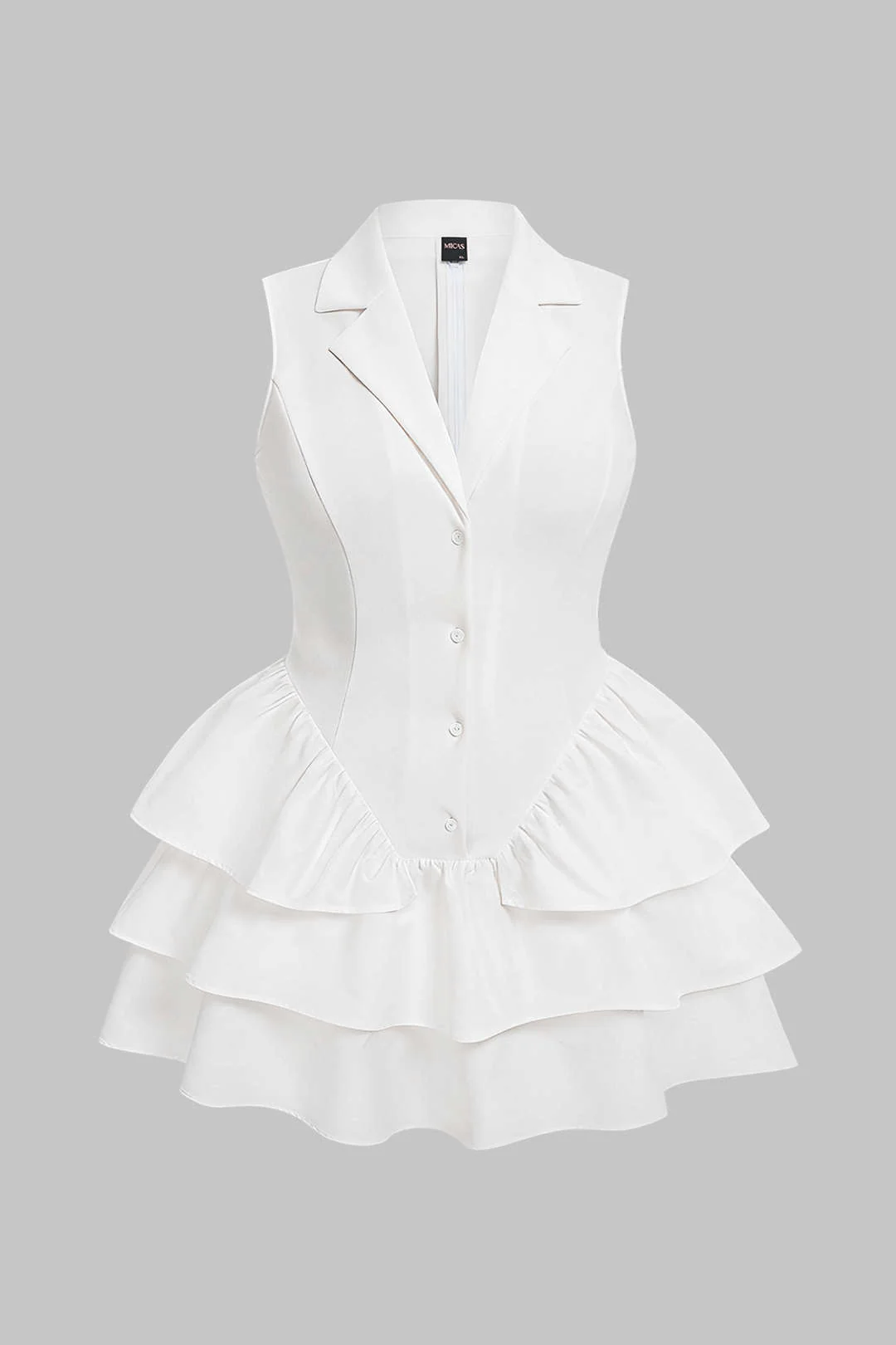 Plus Size Notched Lapel Scallop Edge Ruched Sleeveless Mini Dress - Weenar