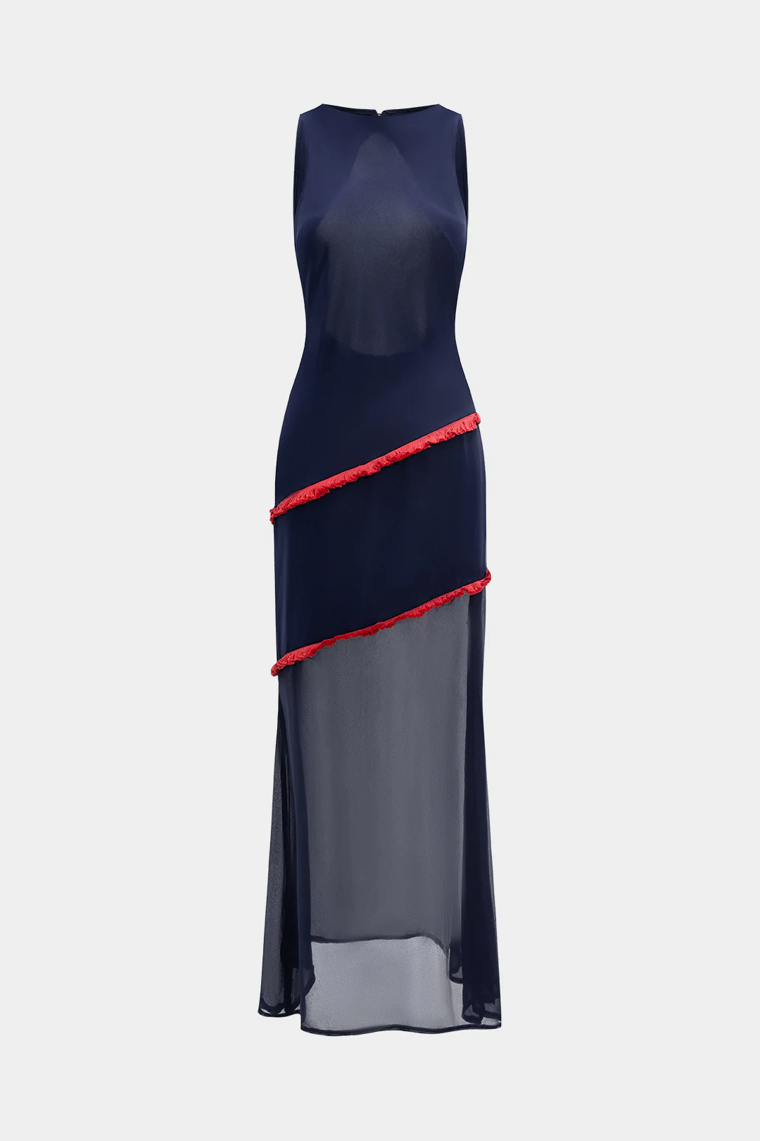 Chiffon Patchwork Contrast Fringes Sleeveless Maxi Dress - Weenar