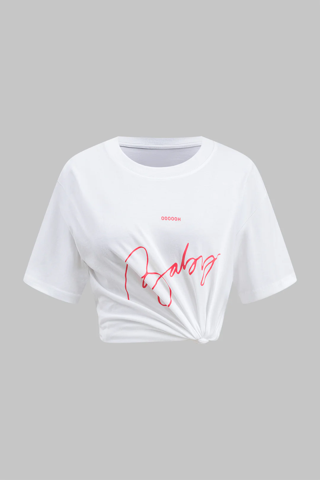Letter Print Round Neck Short Sleeve T-Shirt - Weenar