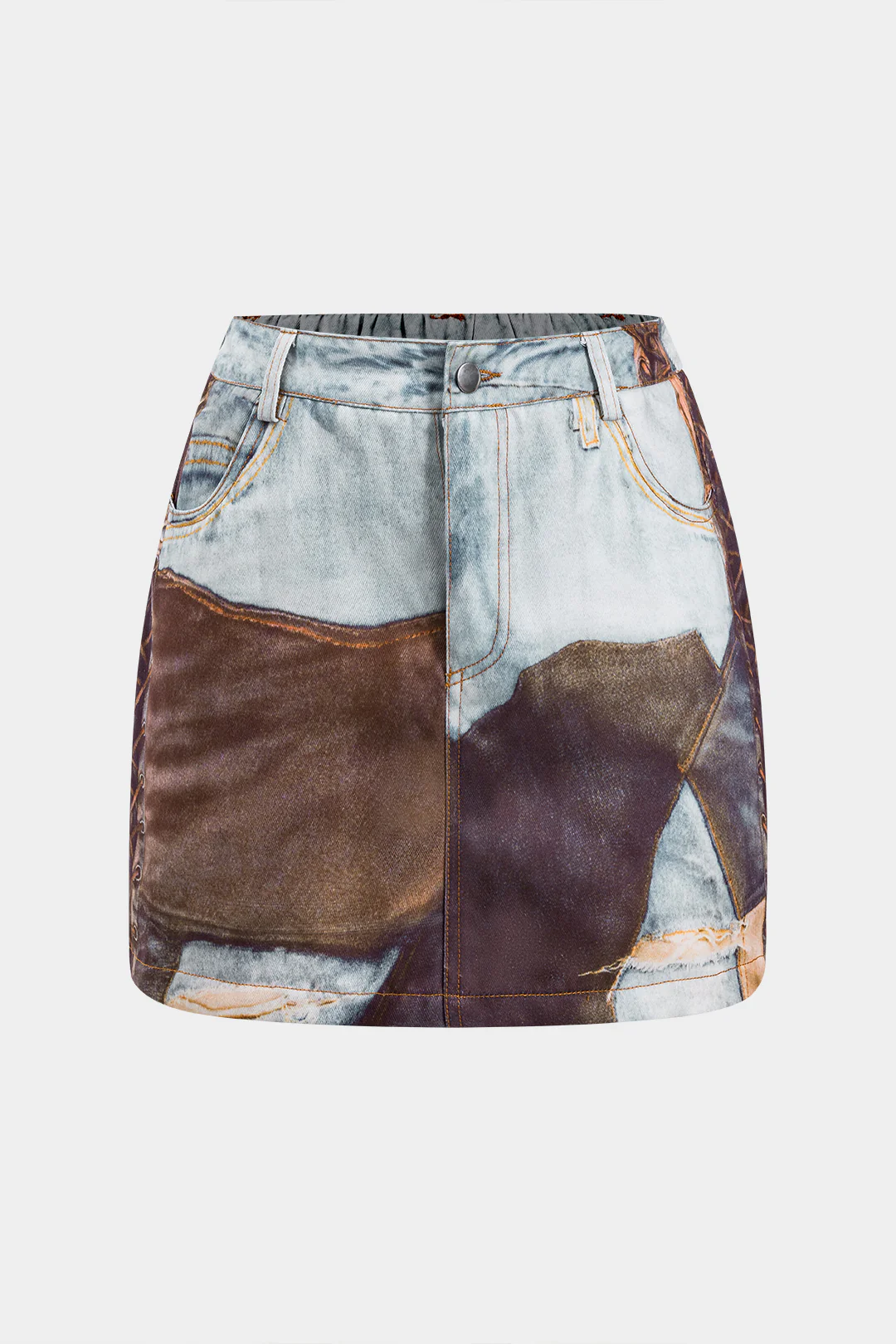 Abstract Print Ruched Button Pocket Skirt - Weenar
