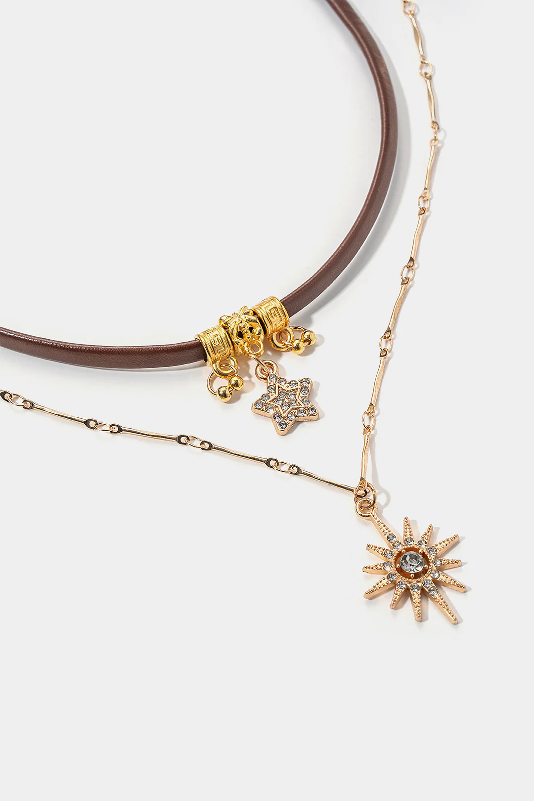 Leather Double-Layer Metallic Necklace - Weenar