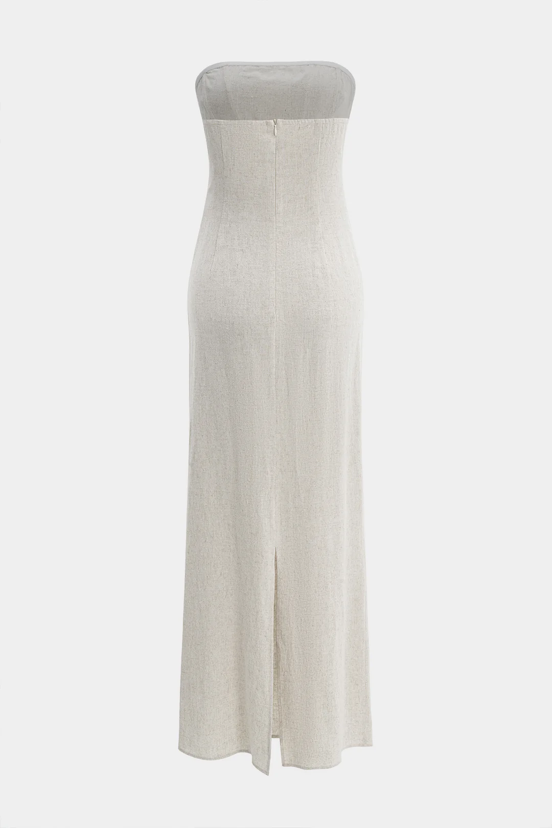 Linen Ruched Strapless Sleeveless Midi Dress - Weenar