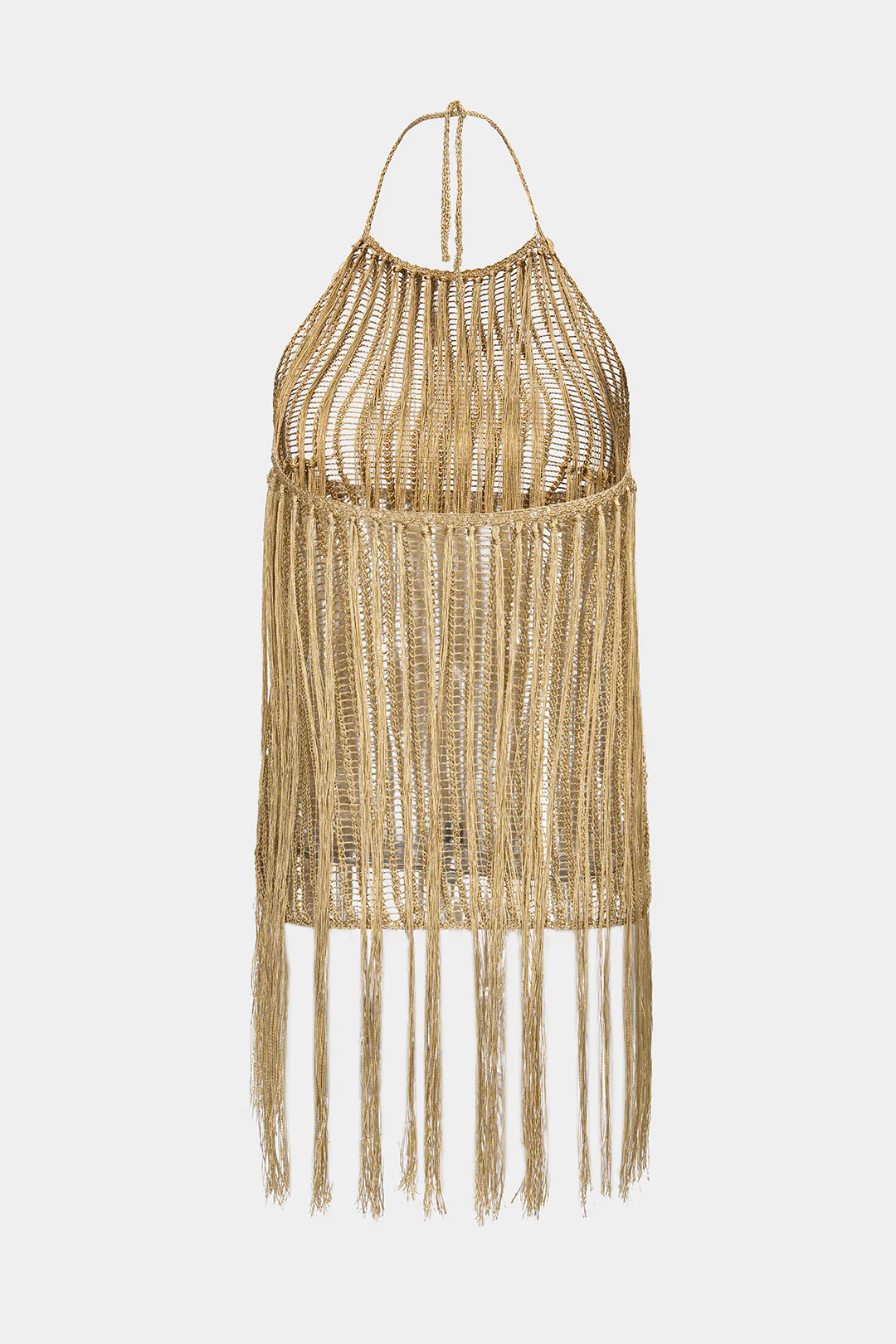 Halter Round Neck Tie-Up Fringe Backless Cut Out Sleeveless Mini Dress - Weenar