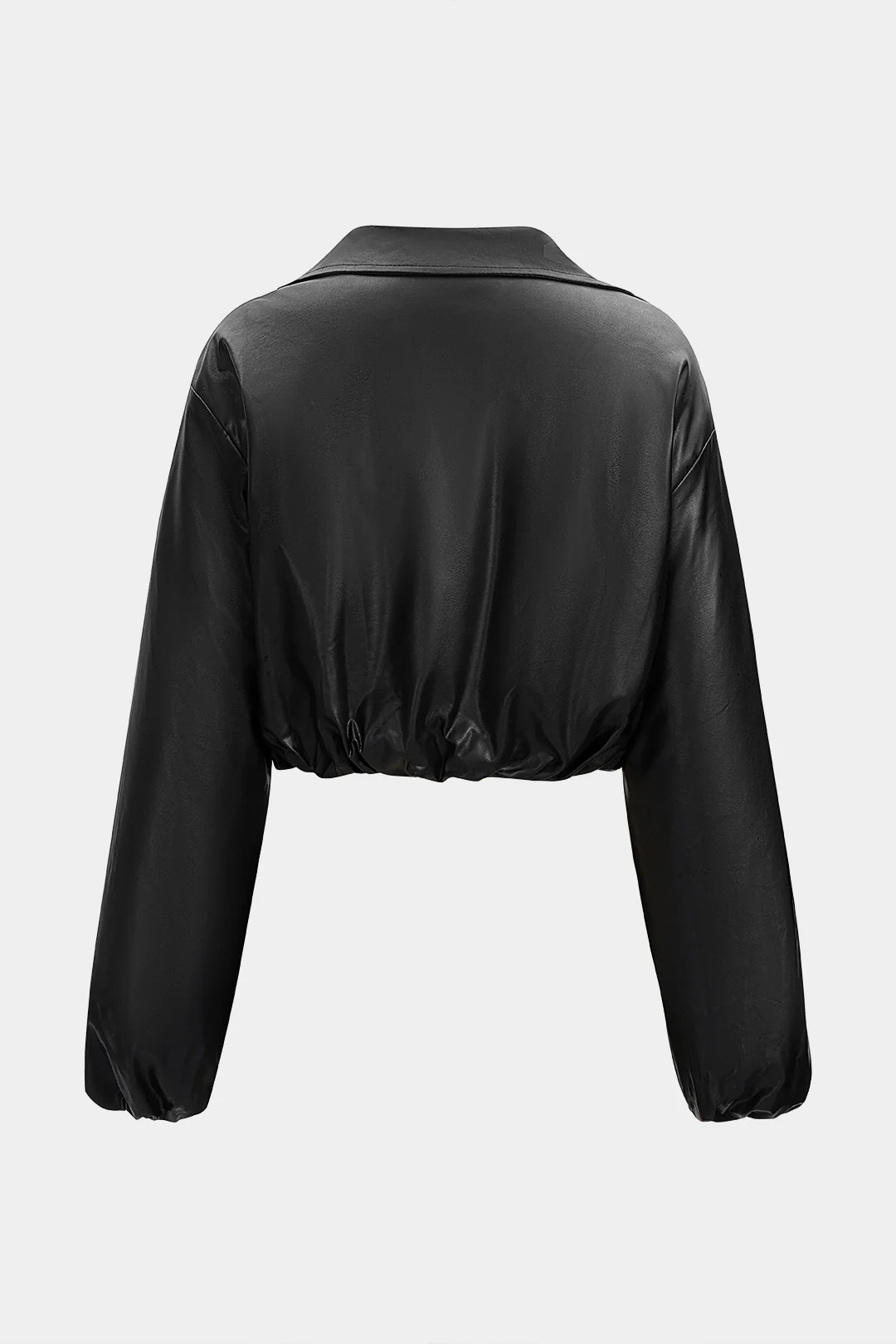 Faux Leather Ruched Zipper Pocket Cropped Puffer - Weenar