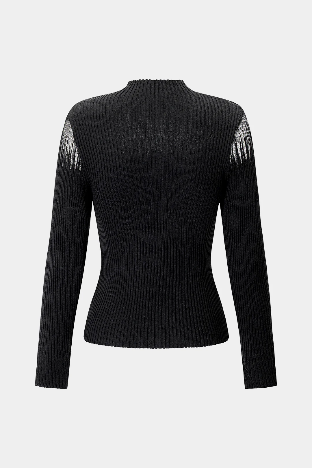Knit Lace Patchwork Mock Neck Long-Sleeve Top - Weenar