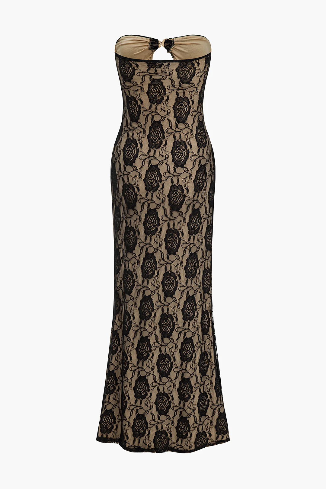 Lace Flower Print Metallic Decor Cut Out Maxi Dress - Weenar