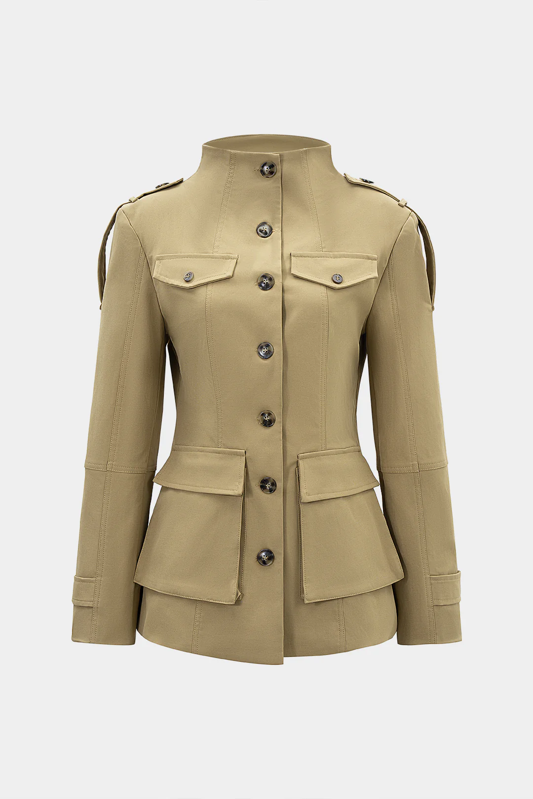 Mock Neck Button Pocket Jacket - Weenar