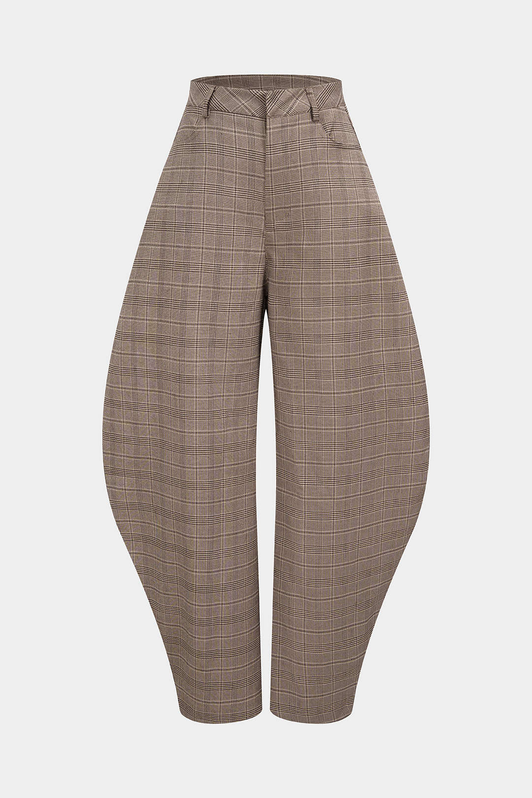 Plaid Print High Waist Barrel Pants - Weenar