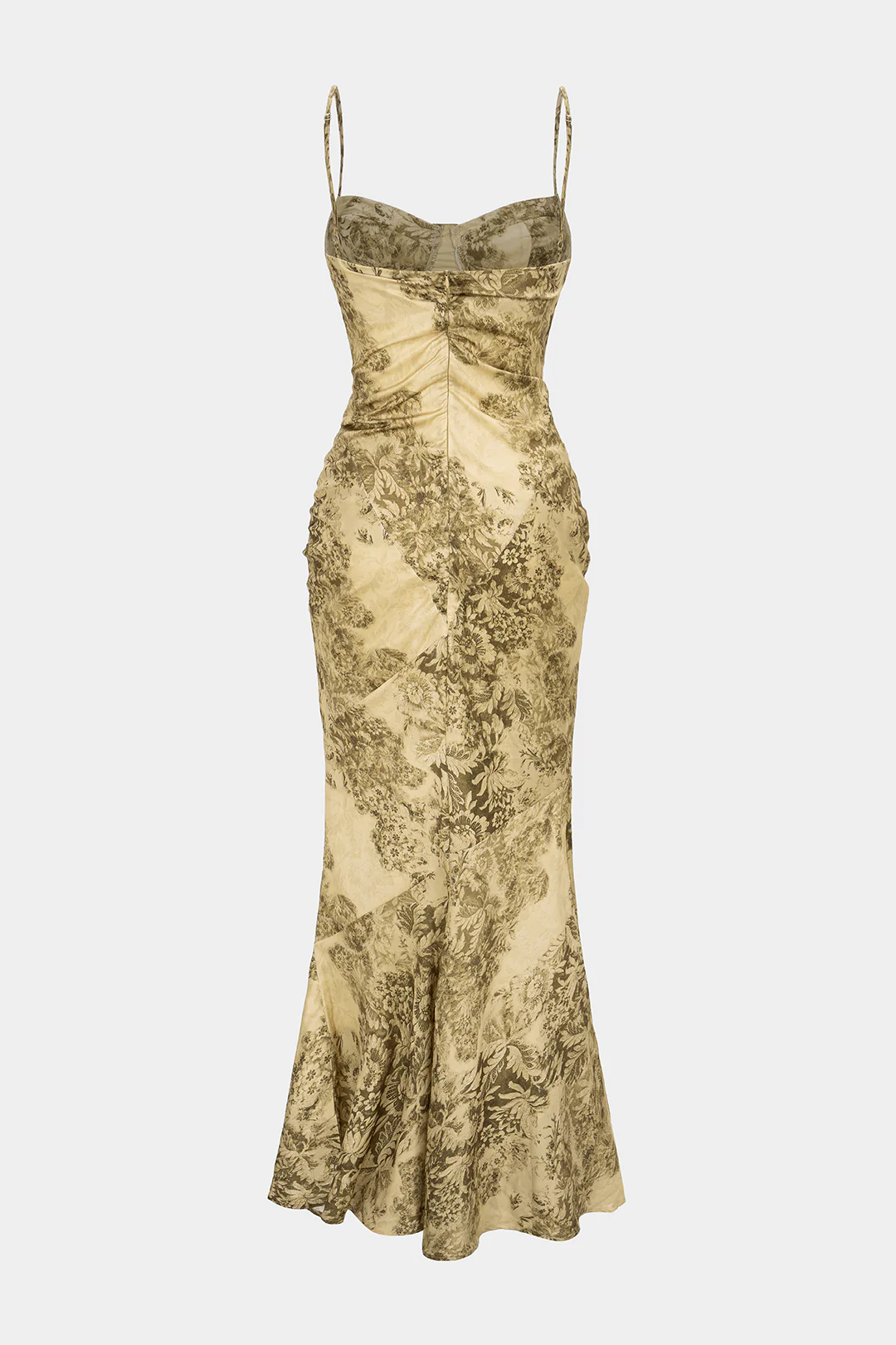 Floral Print Zipper Ruched Sleeveless Maxi Dress - Weenar