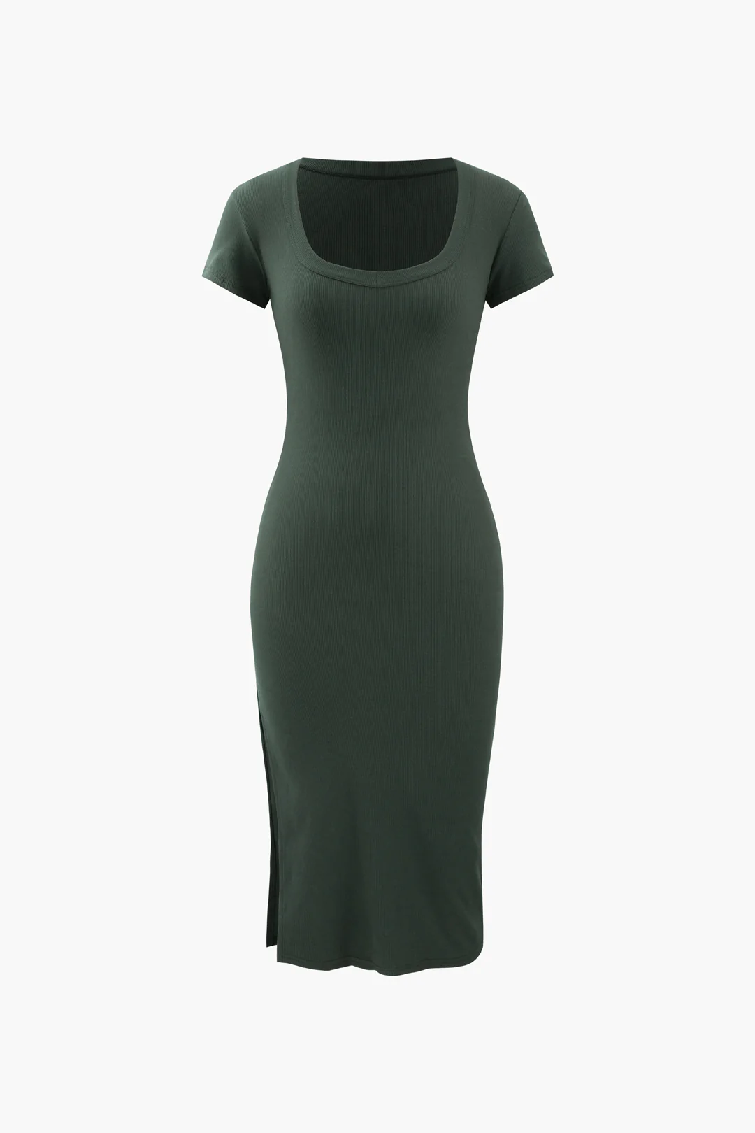 Solid Short Sleeve Slit Midi Dress - Weenar