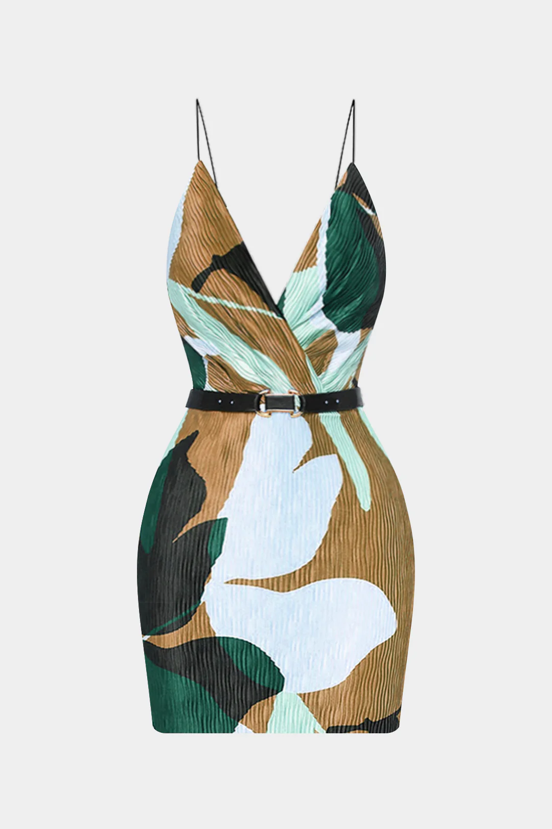 Floral Print Contrast Belted Ruched Backless Sleeveless Mini Dress - Weenar