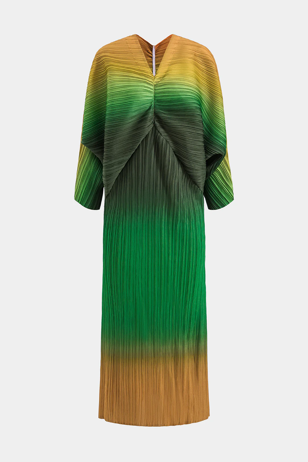Ombre Print Contrast Pleated Long Sleeve Maxi Dress - Weenar