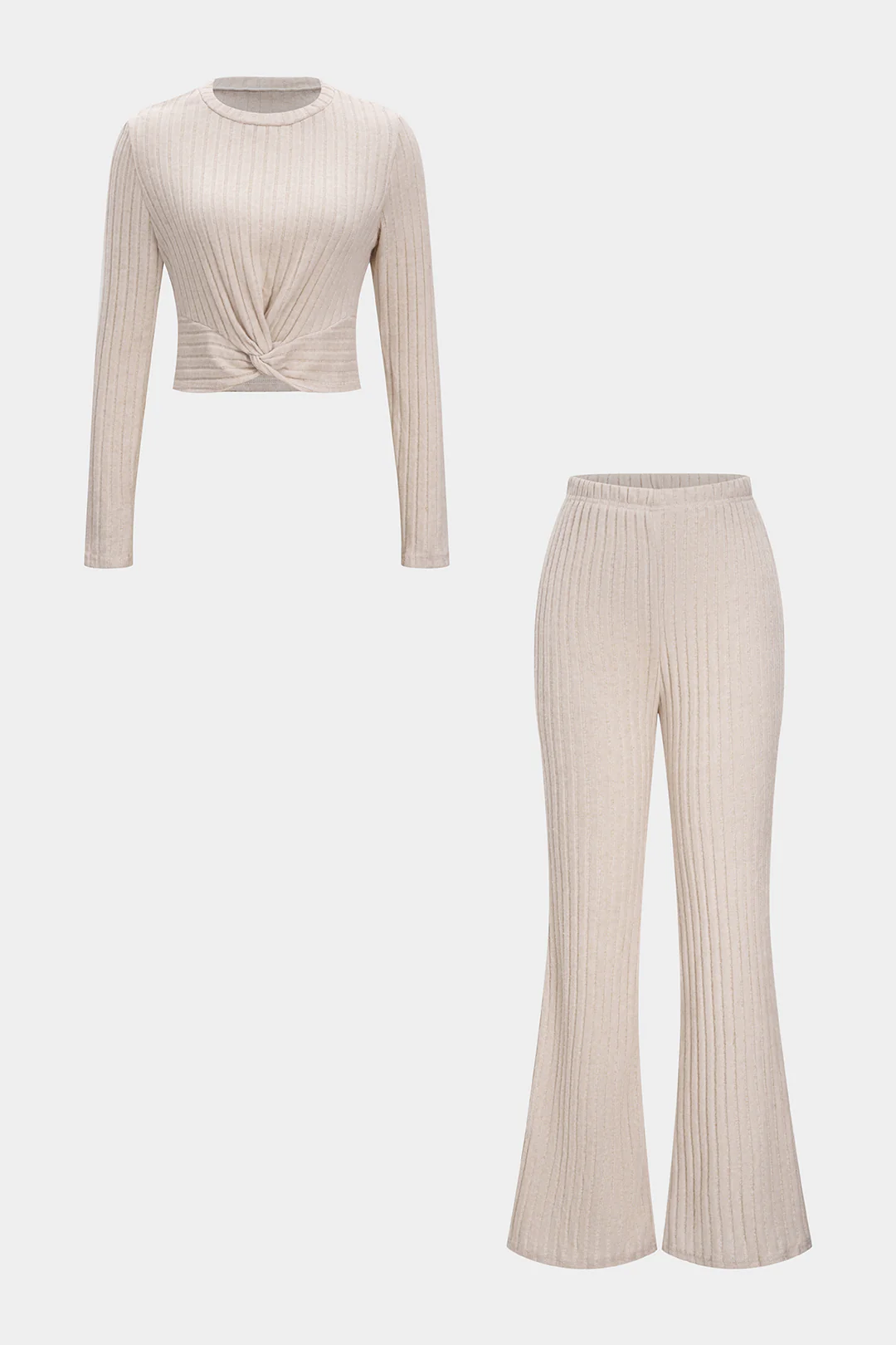 Front Knot Long Sleeve And Trousers Set - Weenar