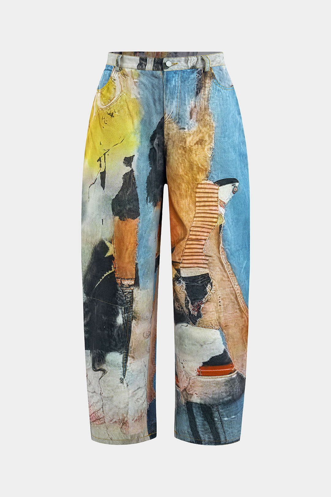 Abstract Print Button Wide Leg Trousers - Weenar