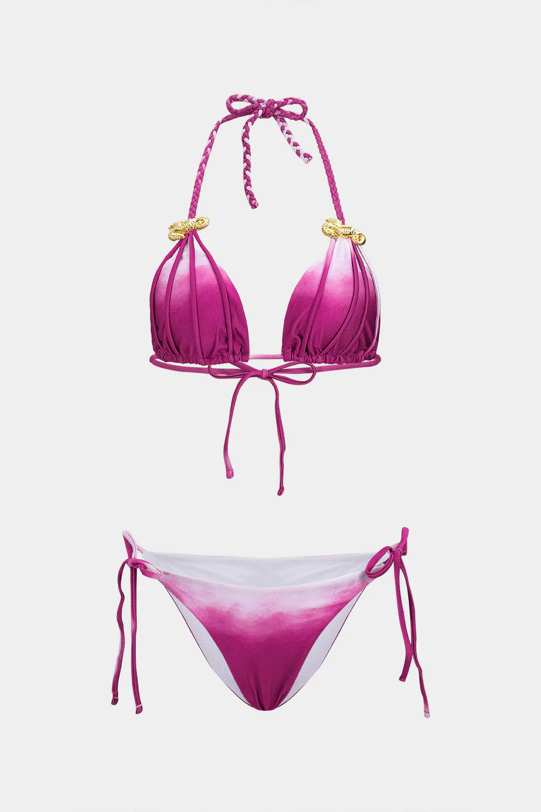 Ombre Print Halter Tie-Up Metallic Bikini Set - Weenar