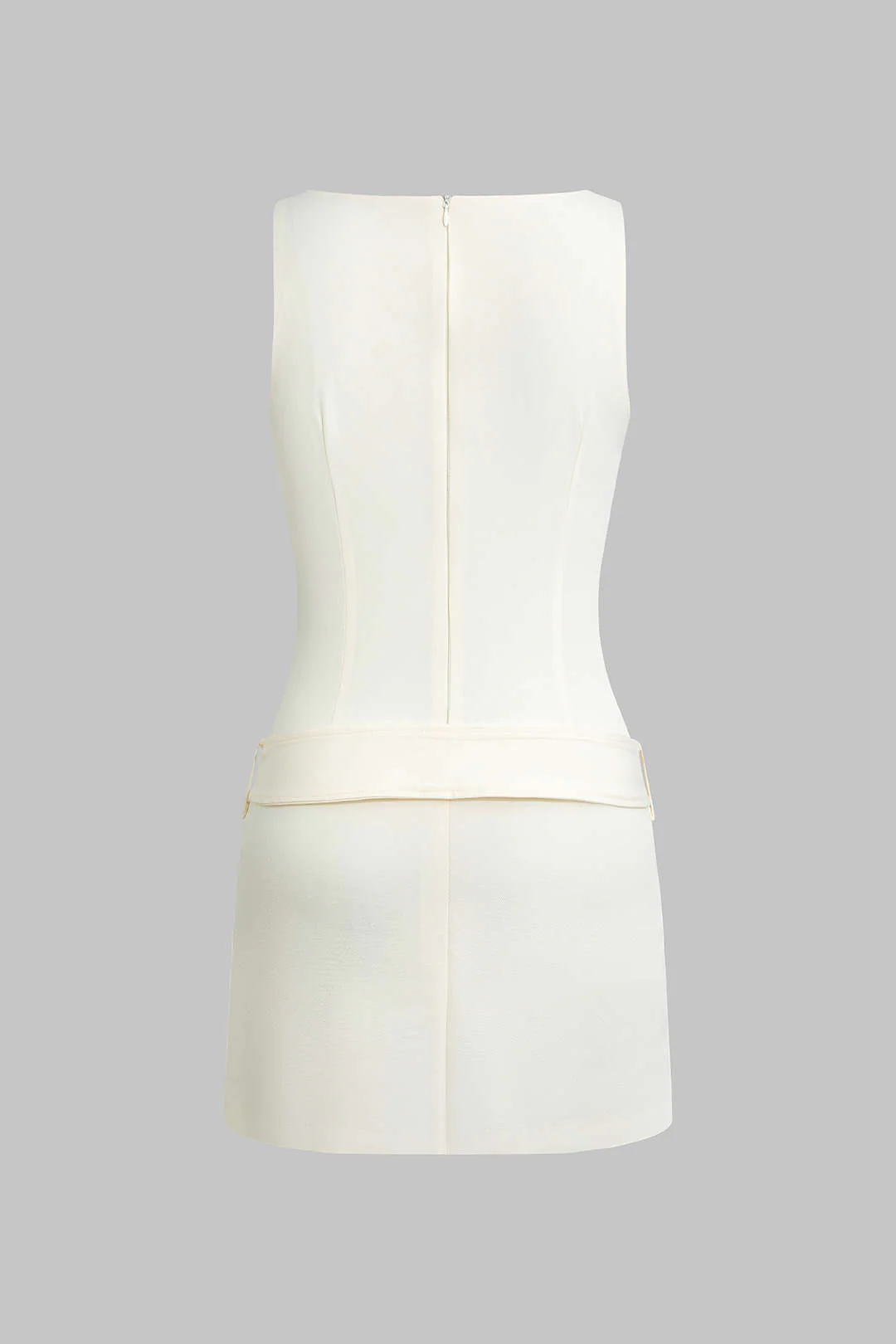 Solid Belted Pocket Zipper Sleeveless Mini Dress - Weenar