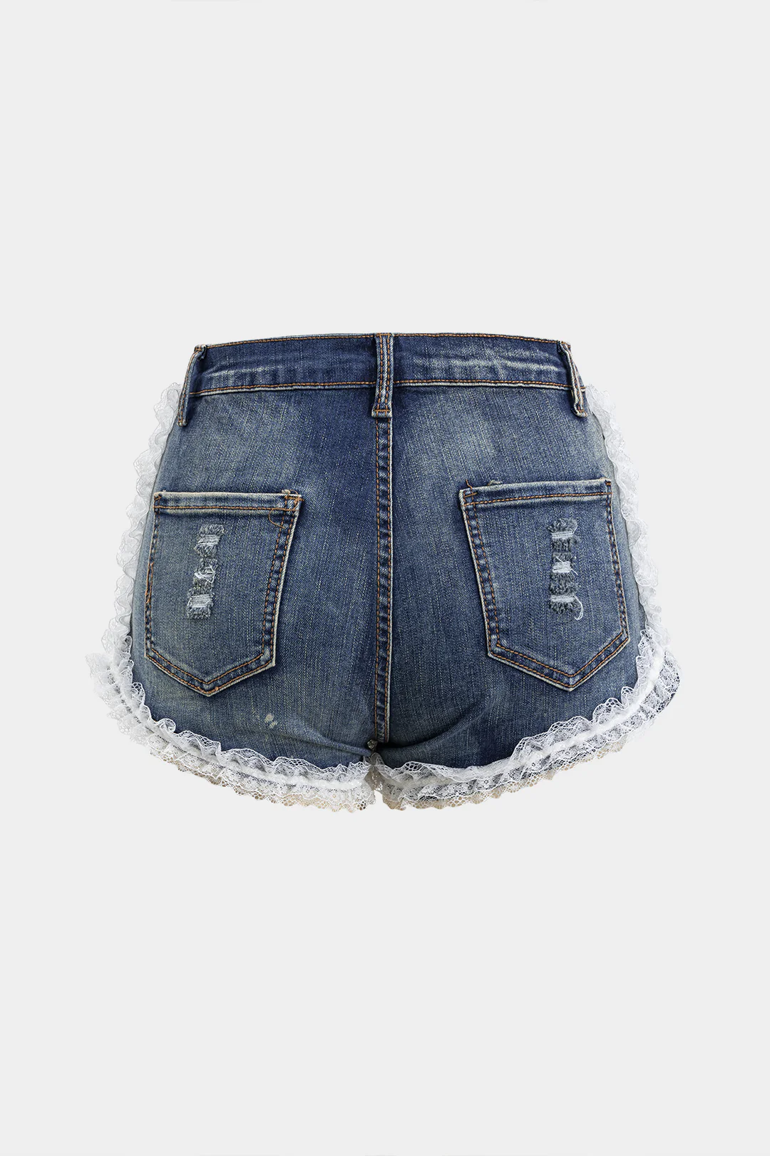 Denim Lace Patchwork Pocket Shorts - Weenar